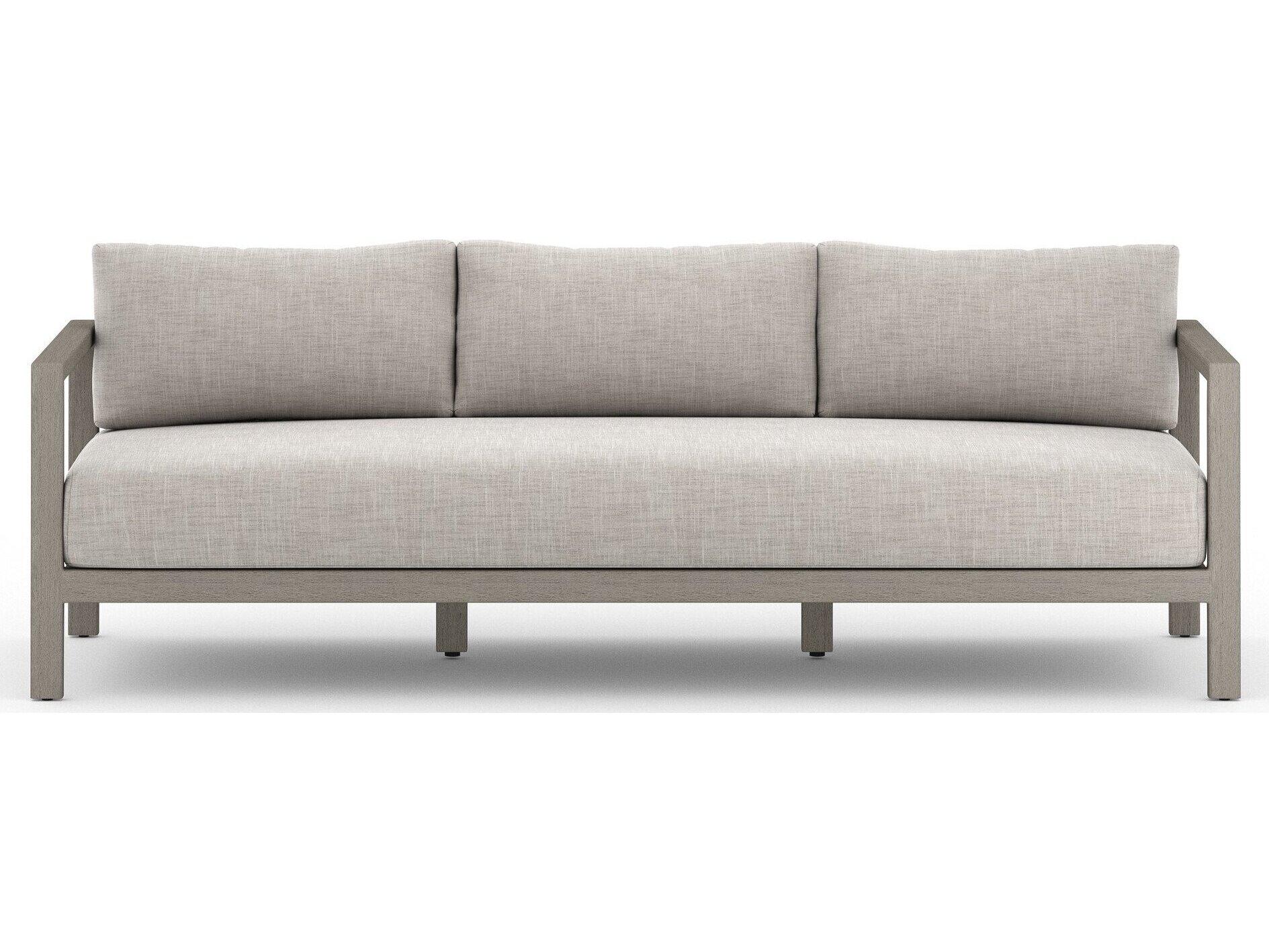 Four Hands Outdoor Solano Sonoma Weathered Grey Teak Cushion 88" Sofa in Stone Grey