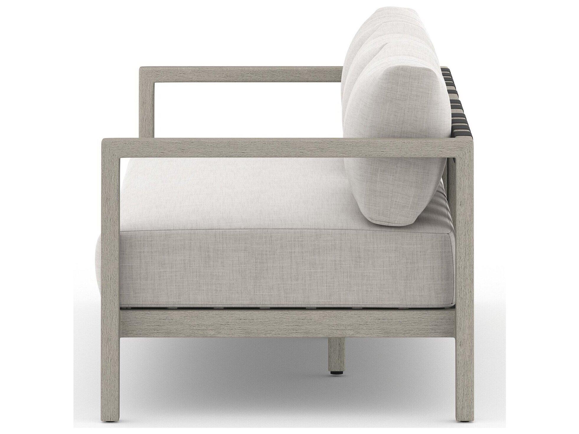 Four Hands Outdoor Solano Sonoma Weathered Grey Teak Cushion 88" Sofa in Stone Grey