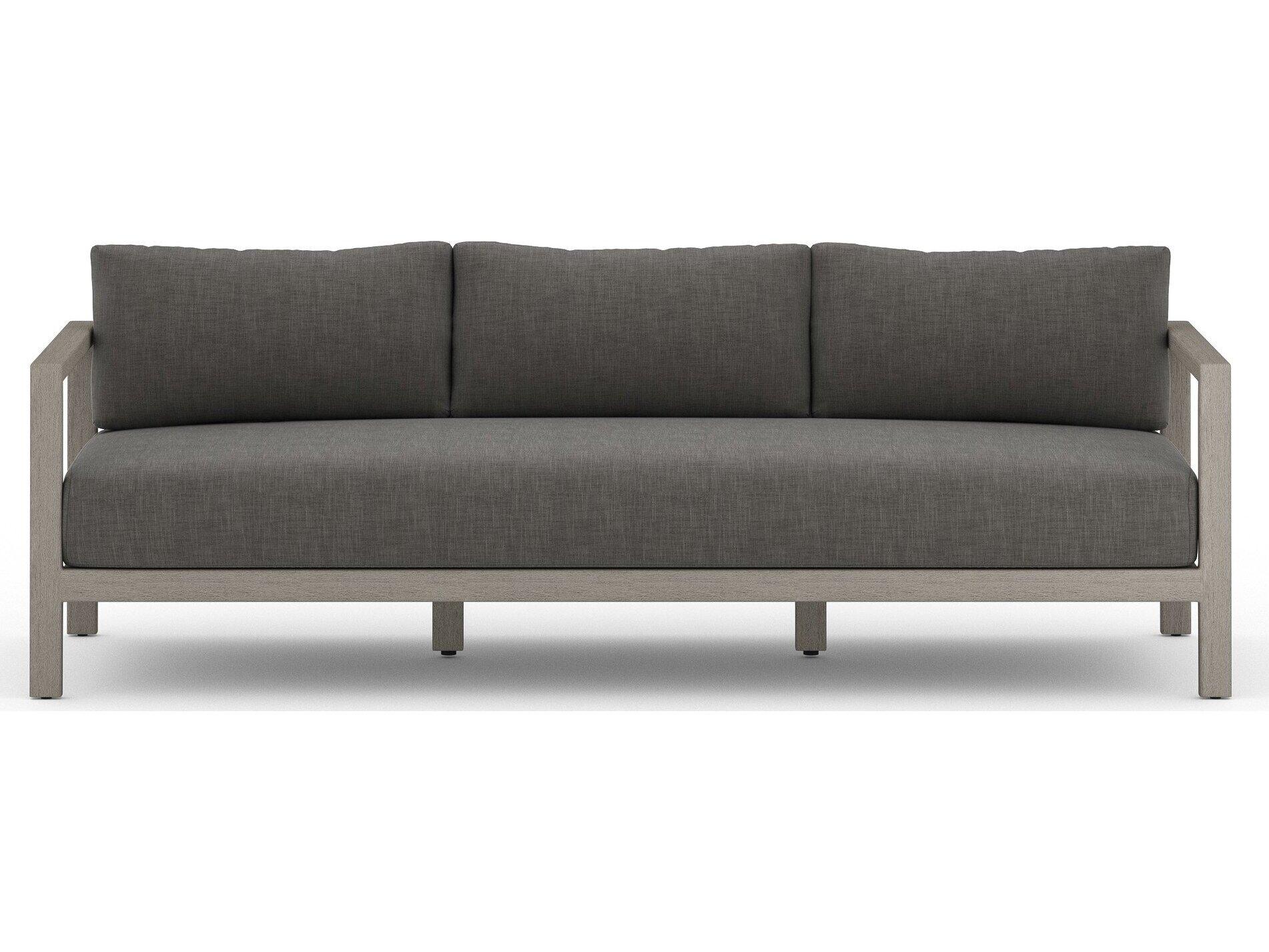 Four Hands Outdoor Solano Charcoal Weathered Grey Dark Strap Teak Cushion Sofa