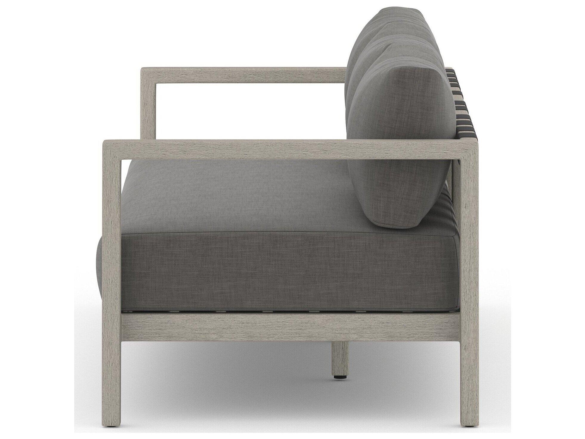 Four Hands Outdoor Solano Charcoal Weathered Grey Dark Strap Teak Cushion Sofa