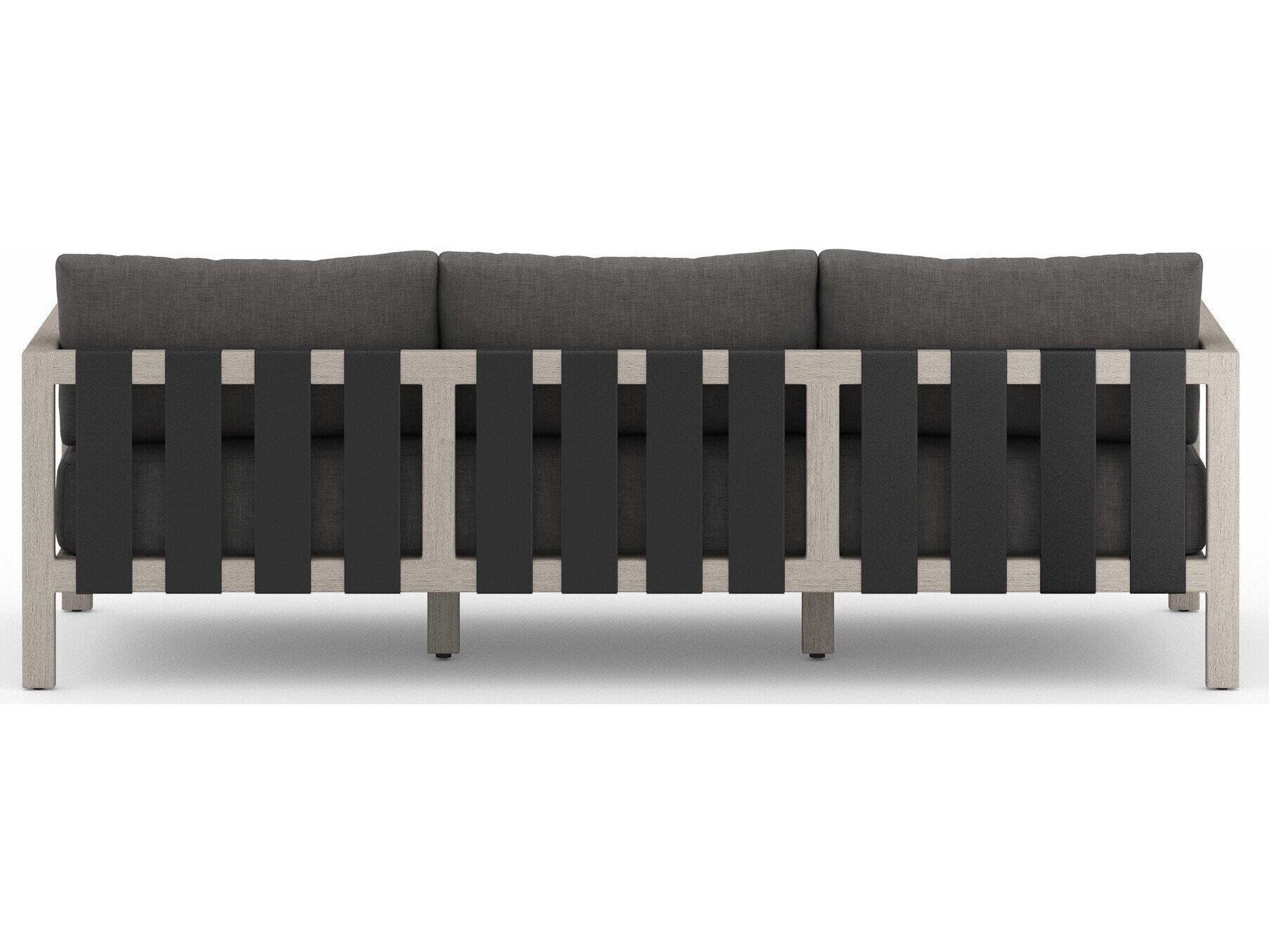 Four Hands Outdoor Solano Charcoal Weathered Grey Dark Strap Teak Cushion Sofa