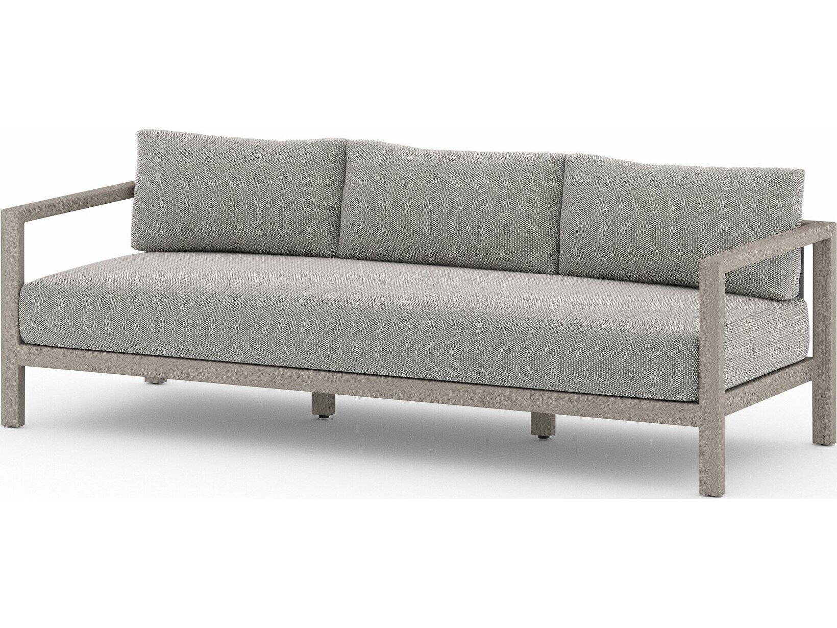 Four Hands Outdoor Solano Sonoma Weathered Grey Teak Cushion 88" Sofa in Faye Ash