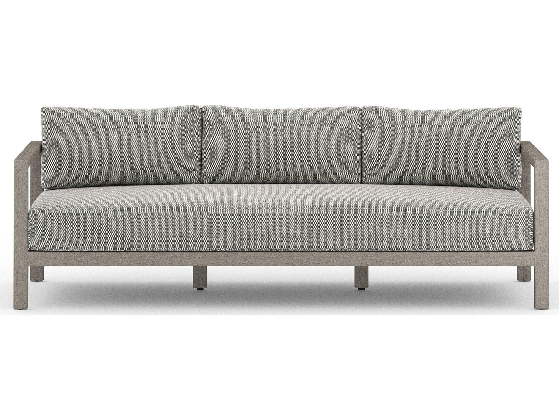 Four Hands Outdoor Solano Sonoma Weathered Grey Teak Cushion 88" Sofa in Faye Ash