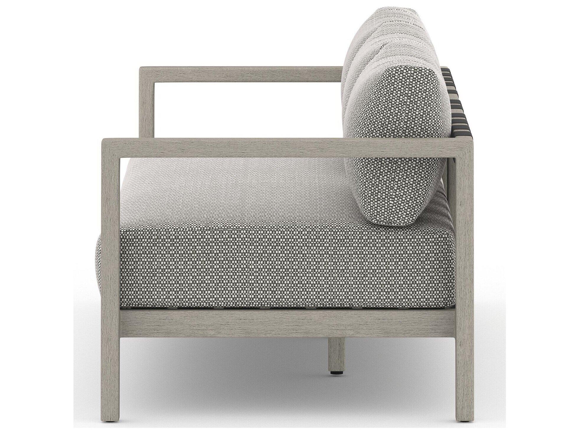 Four Hands Outdoor Solano Sonoma Weathered Grey Teak Cushion 88" Sofa in Faye Ash