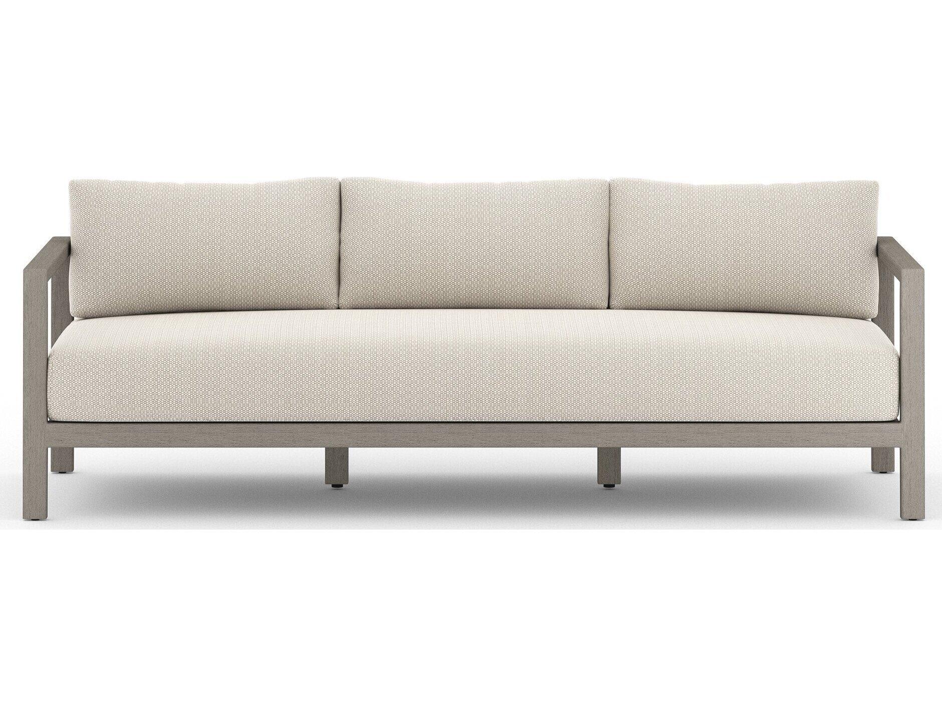 Four Hands Outdoor Solano Sonoma Weathered Grey Teak Cushion 88" Sofa in Faye Sand