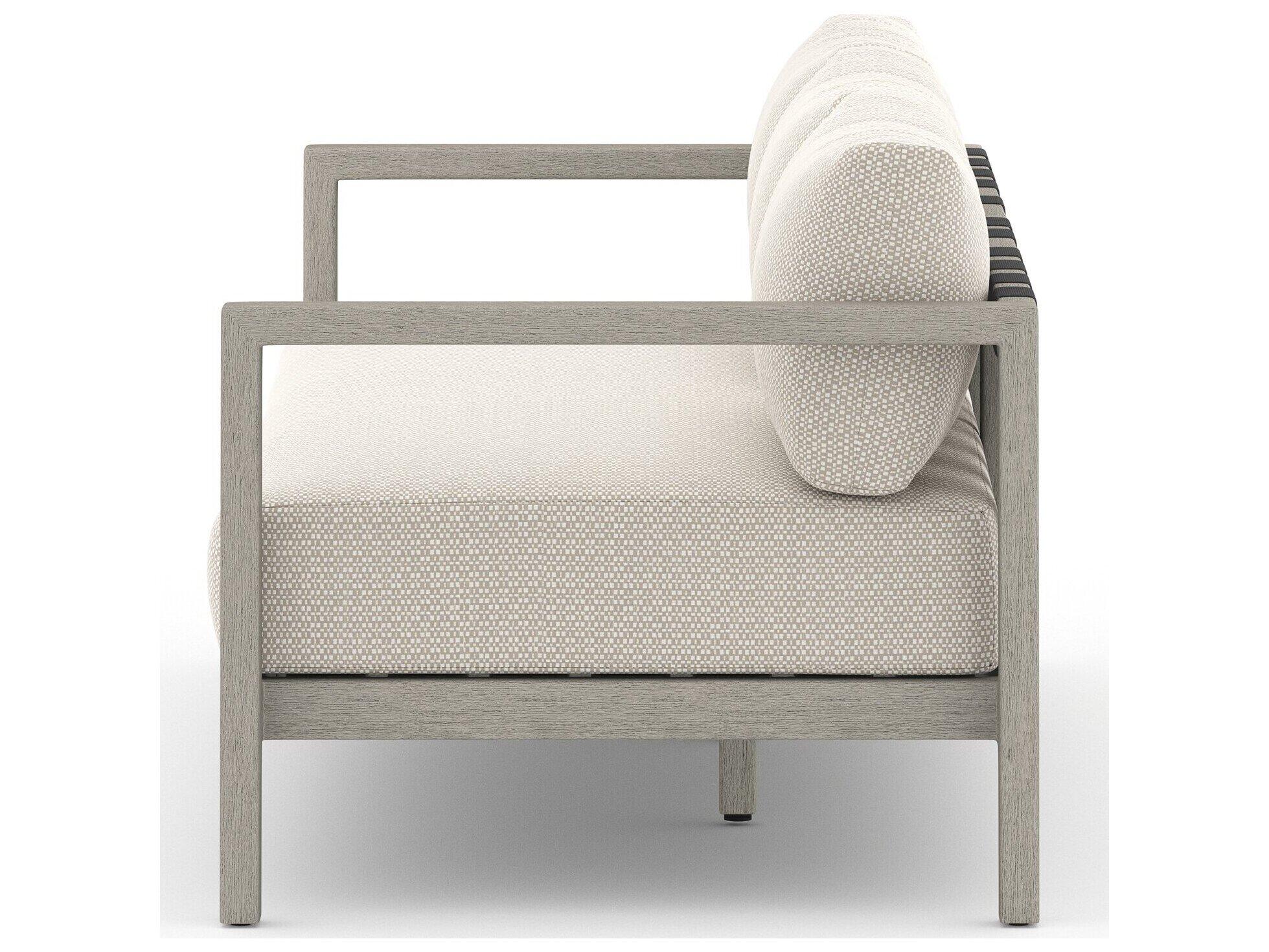 Four Hands Outdoor Solano Sonoma Weathered Grey Teak Cushion 88" Sofa in Faye Sand