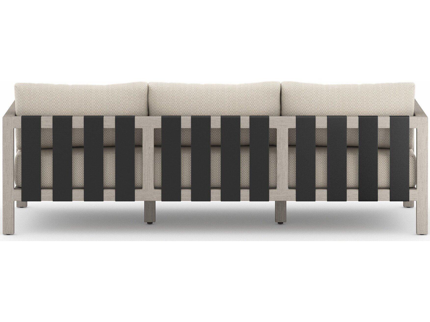 Four Hands Outdoor Solano Sonoma Weathered Grey Teak Cushion 88" Sofa in Faye Sand