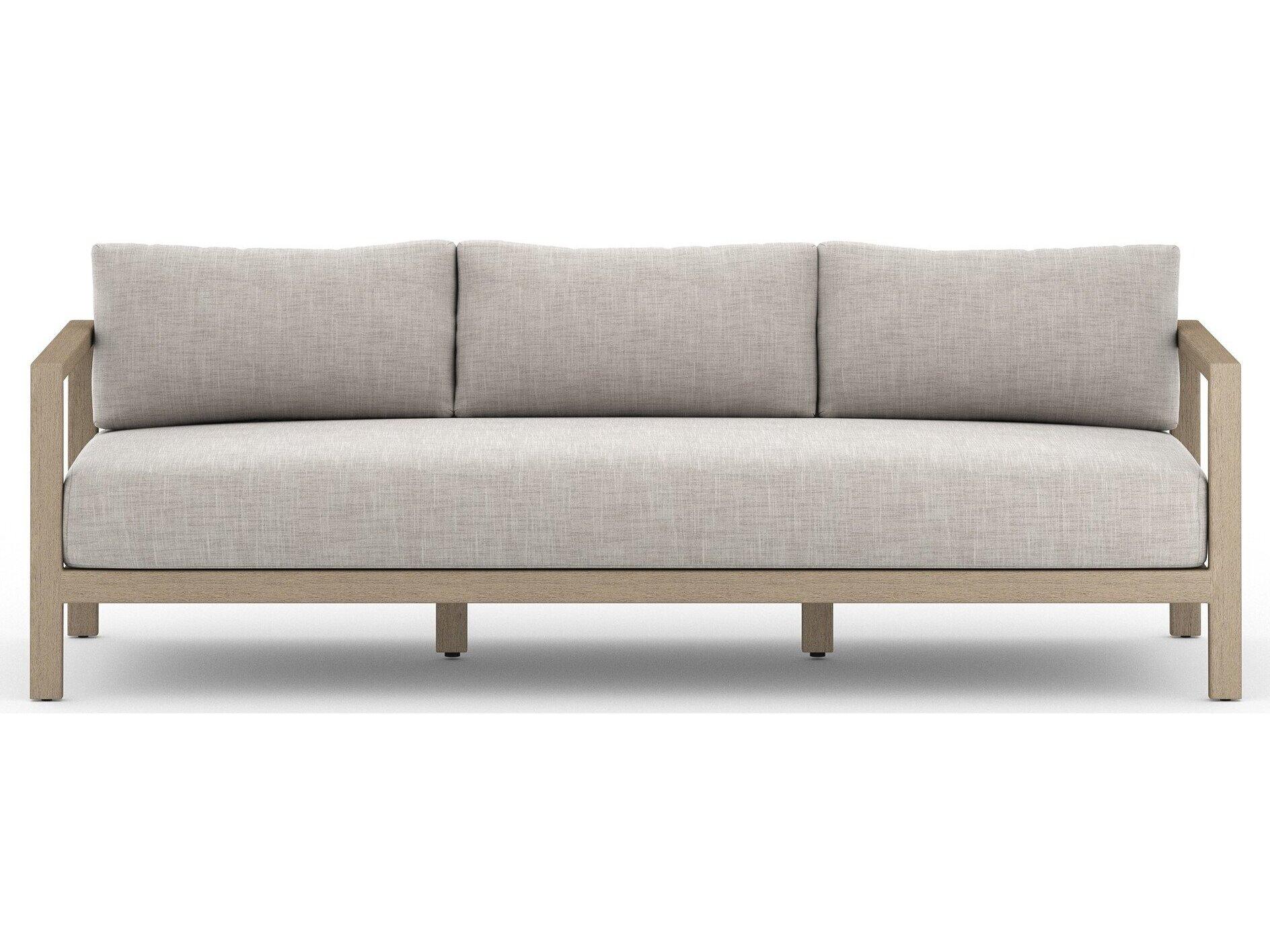Four Hands Outdoor Solano Sonoma Washed Brown Teak Cushion 88" Sofa in Stone Grey