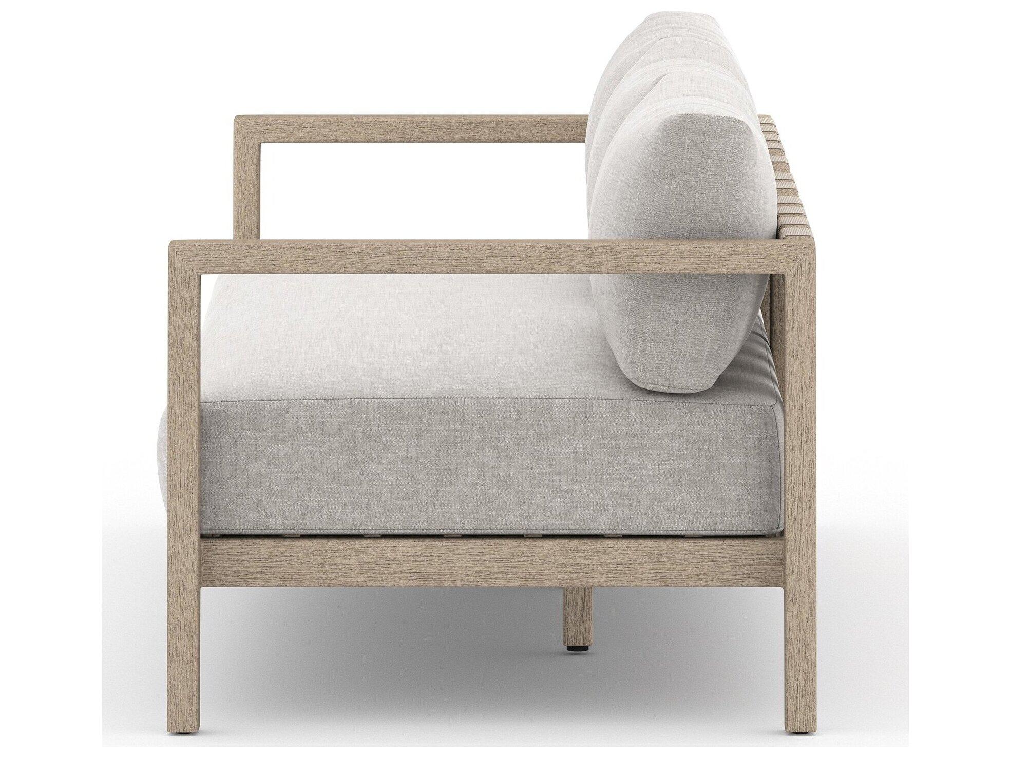 Four Hands Outdoor Solano Sonoma Washed Brown Teak Cushion 88" Sofa in Stone Grey