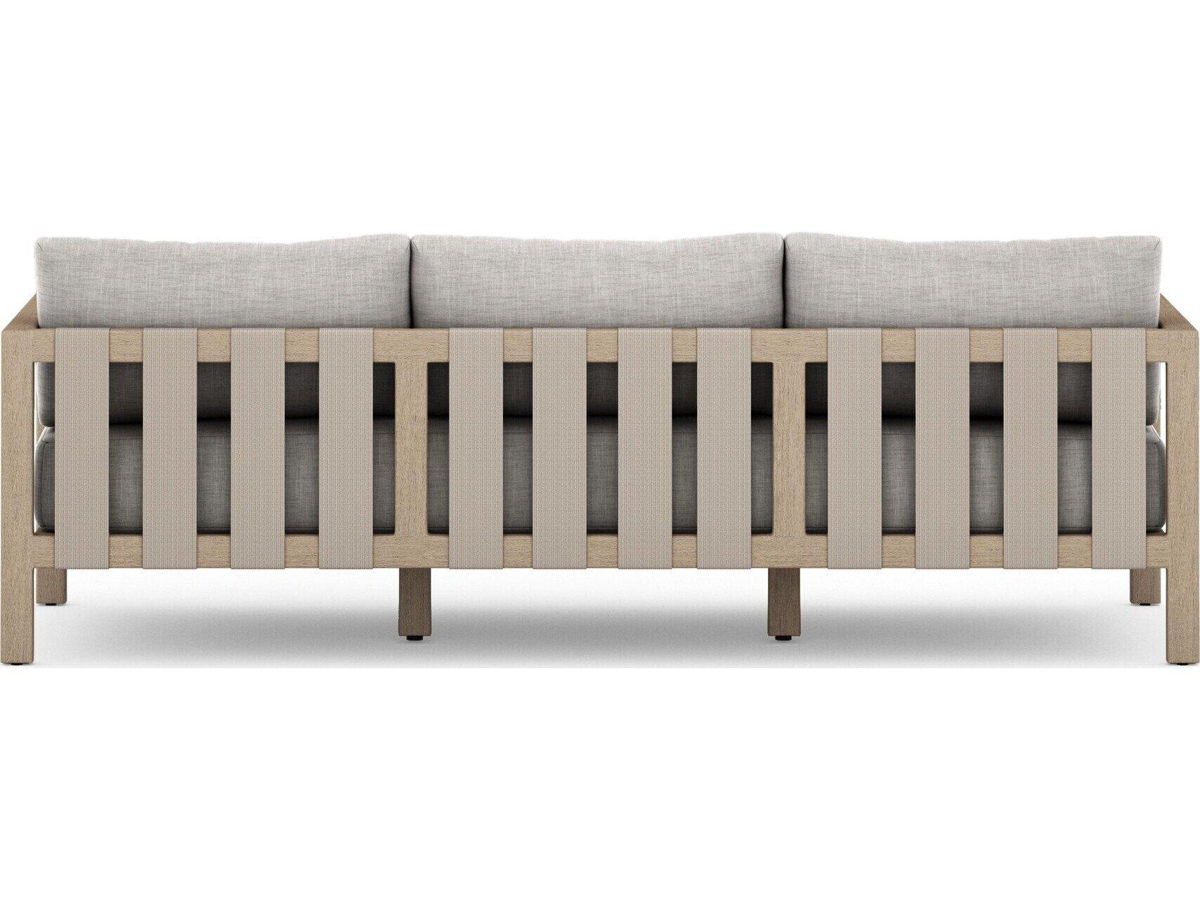 Four Hands Outdoor Solano Sonoma Washed Brown Teak Cushion 88" Sofa in Stone Grey