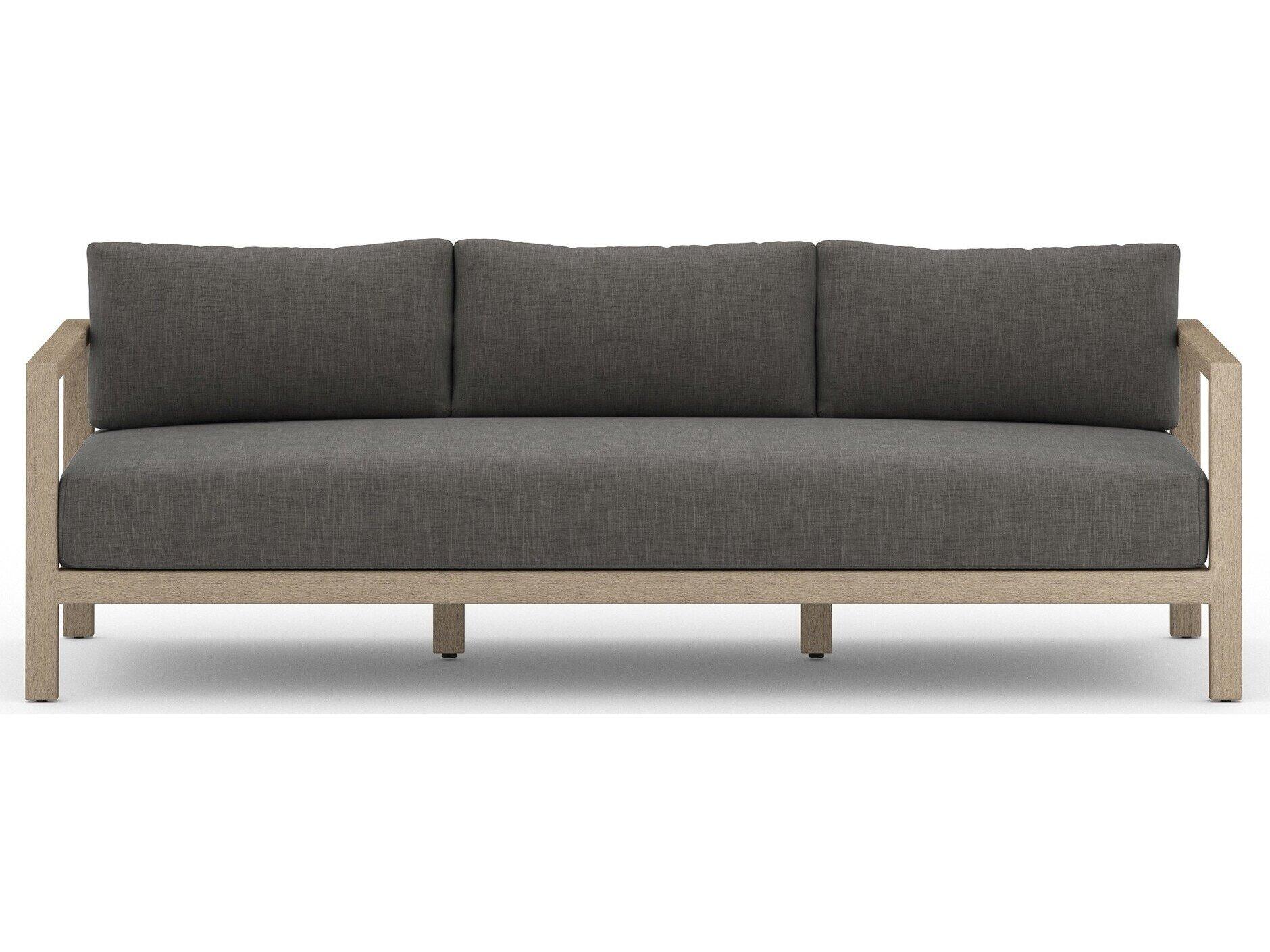 Four Hands Outdoor Solano Sonoma Washed Brown Teak Cushion 88" Sofa in Charcoal