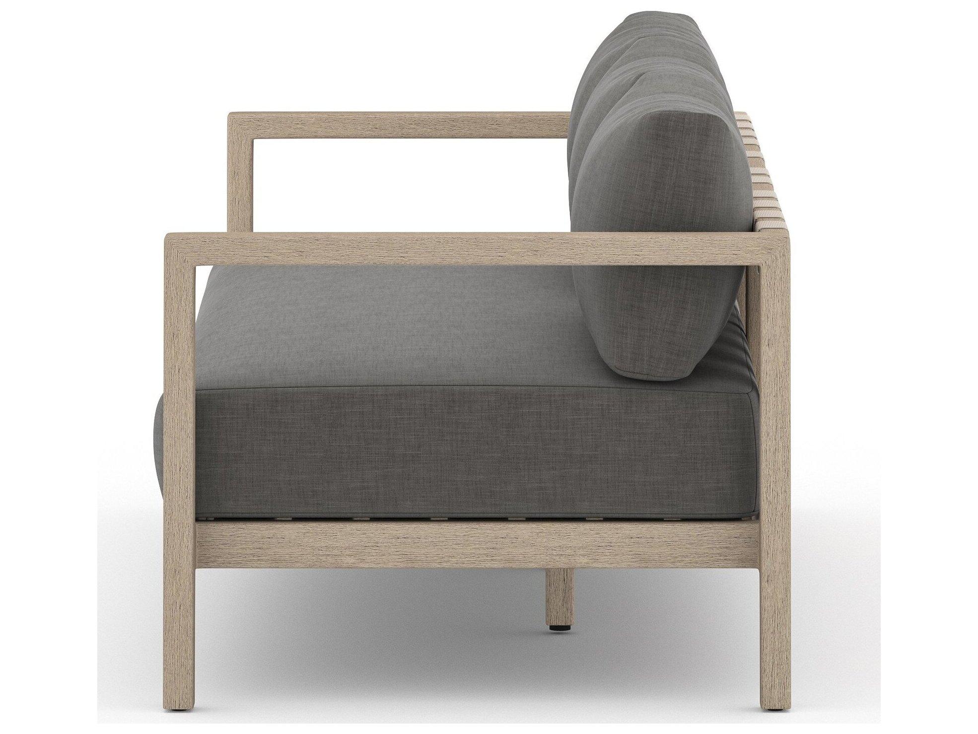 Four Hands Outdoor Solano Sonoma Washed Brown Teak Cushion 88" Sofa in Charcoal