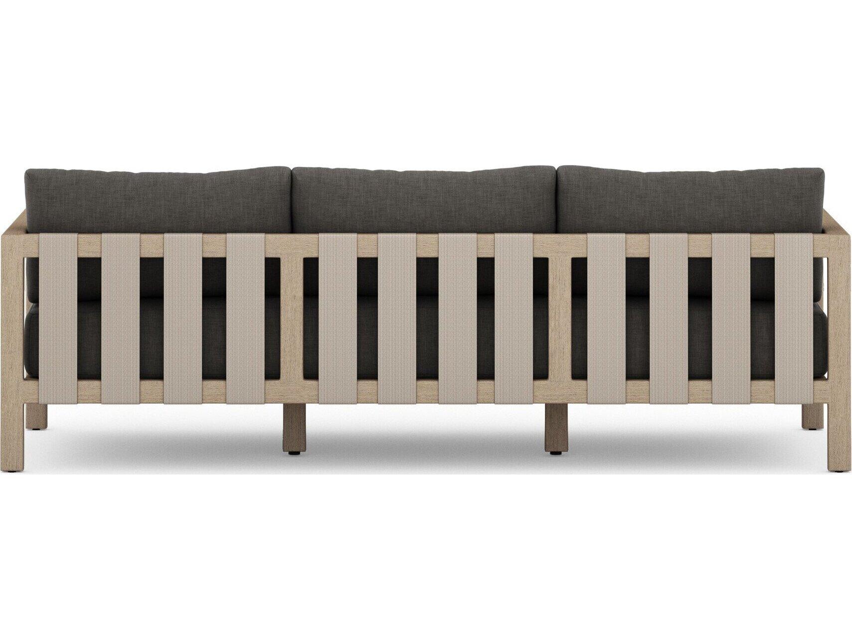 Four Hands Outdoor Solano Sonoma Washed Brown Teak Cushion 88" Sofa in Charcoal