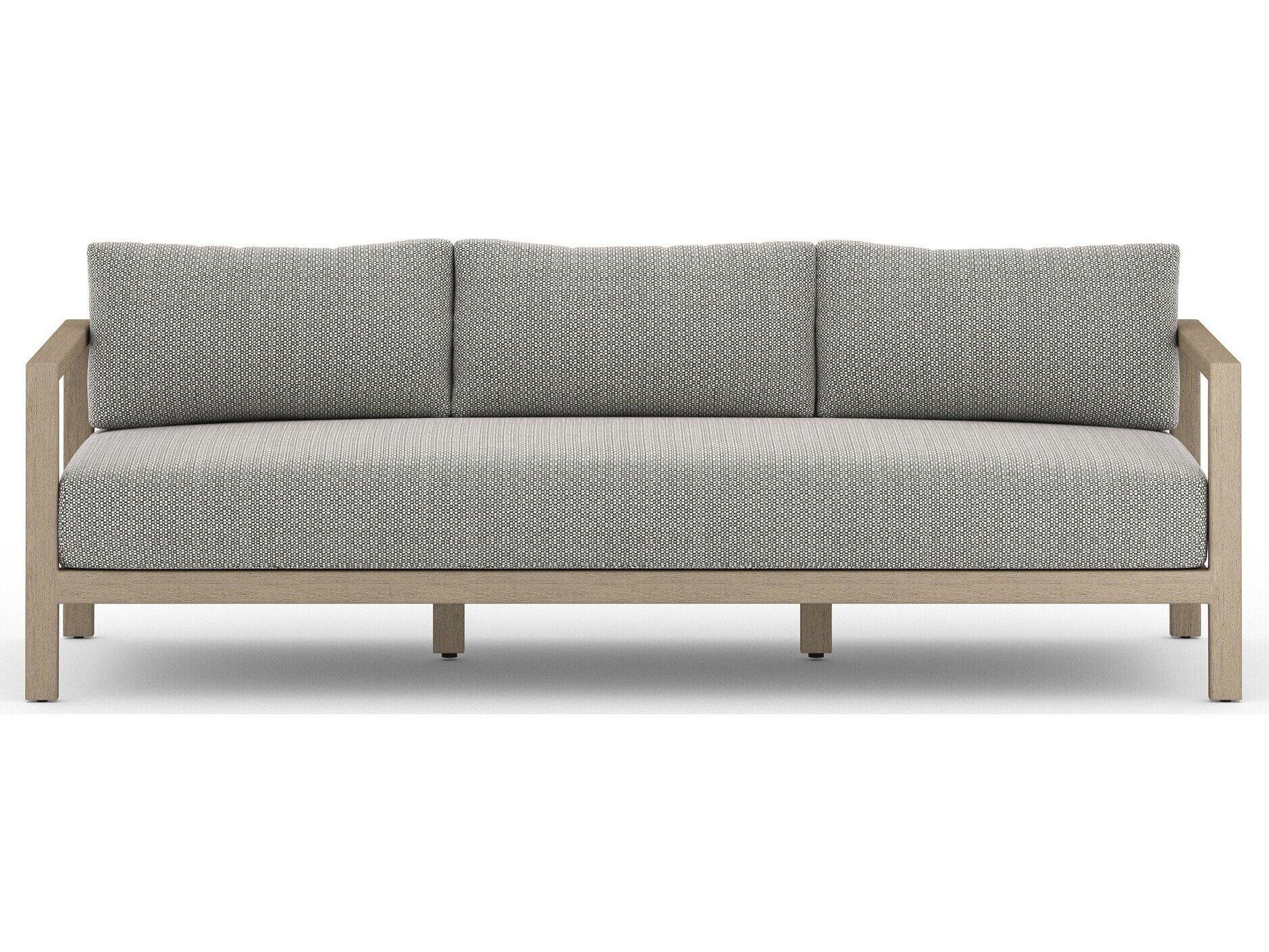 Four Hands Outdoor Solano Sonoma Washed Brown Teak Cushion 88" Sofa in Faye Ash