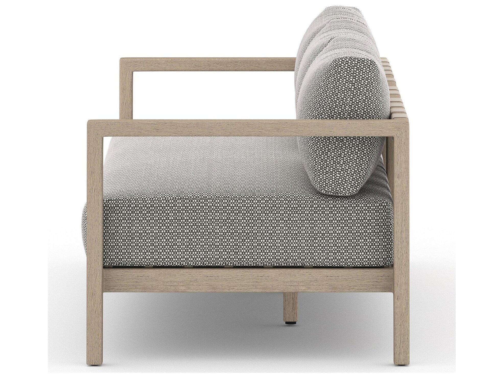 Four Hands Outdoor Solano Sonoma Washed Brown Teak Cushion 88" Sofa in Faye Ash