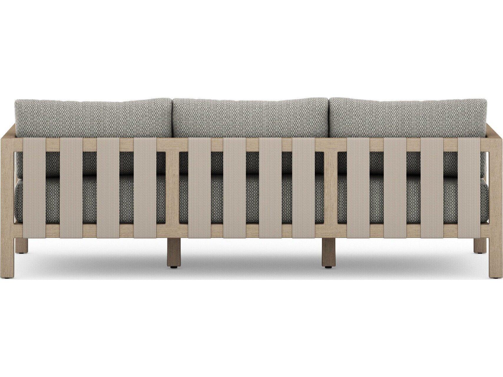 Four Hands Outdoor Solano Sonoma Washed Brown Teak Cushion 88" Sofa in Faye Ash