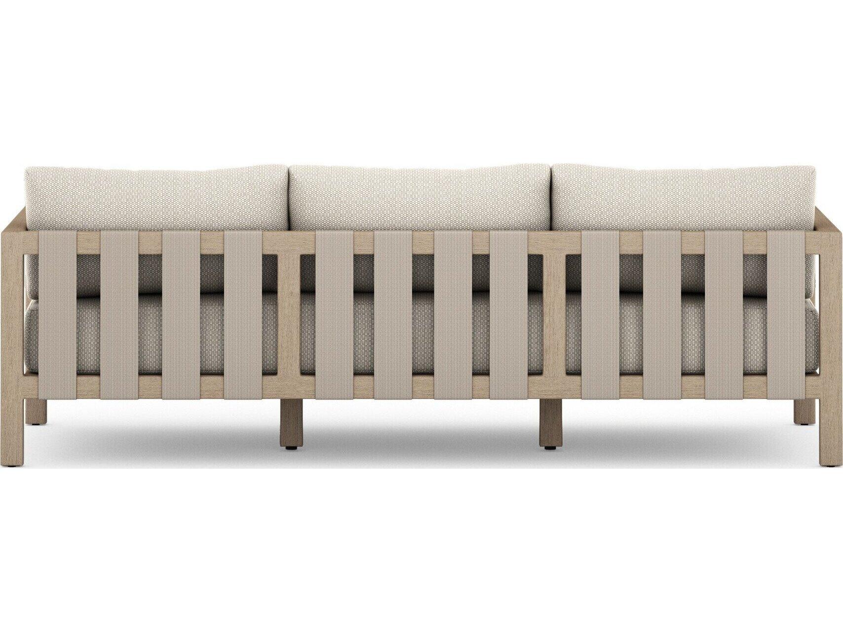 Four Hands Outdoor Solano Sonoma Washed Brown Teak Cushion 88" Sofa in Faye Sand