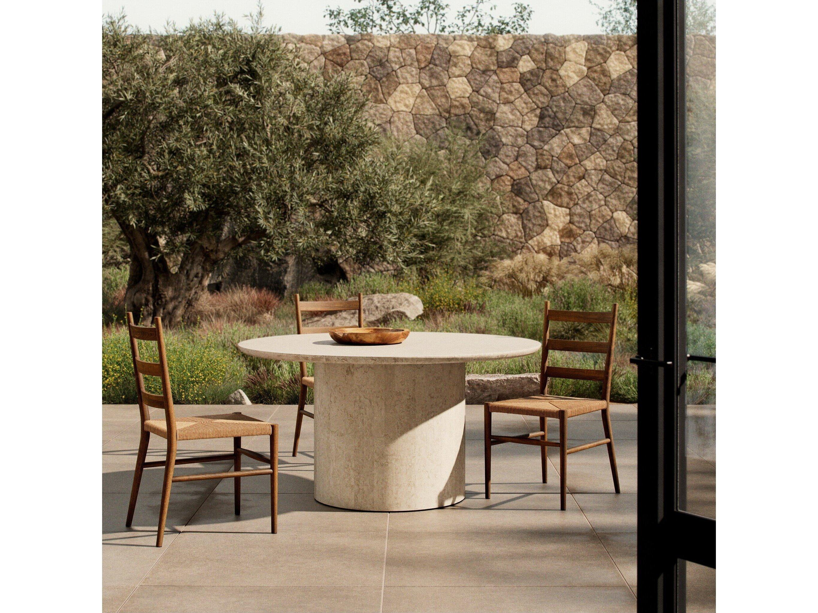 Four Hands Outdoor Rockwell Marble Teak Dining Set