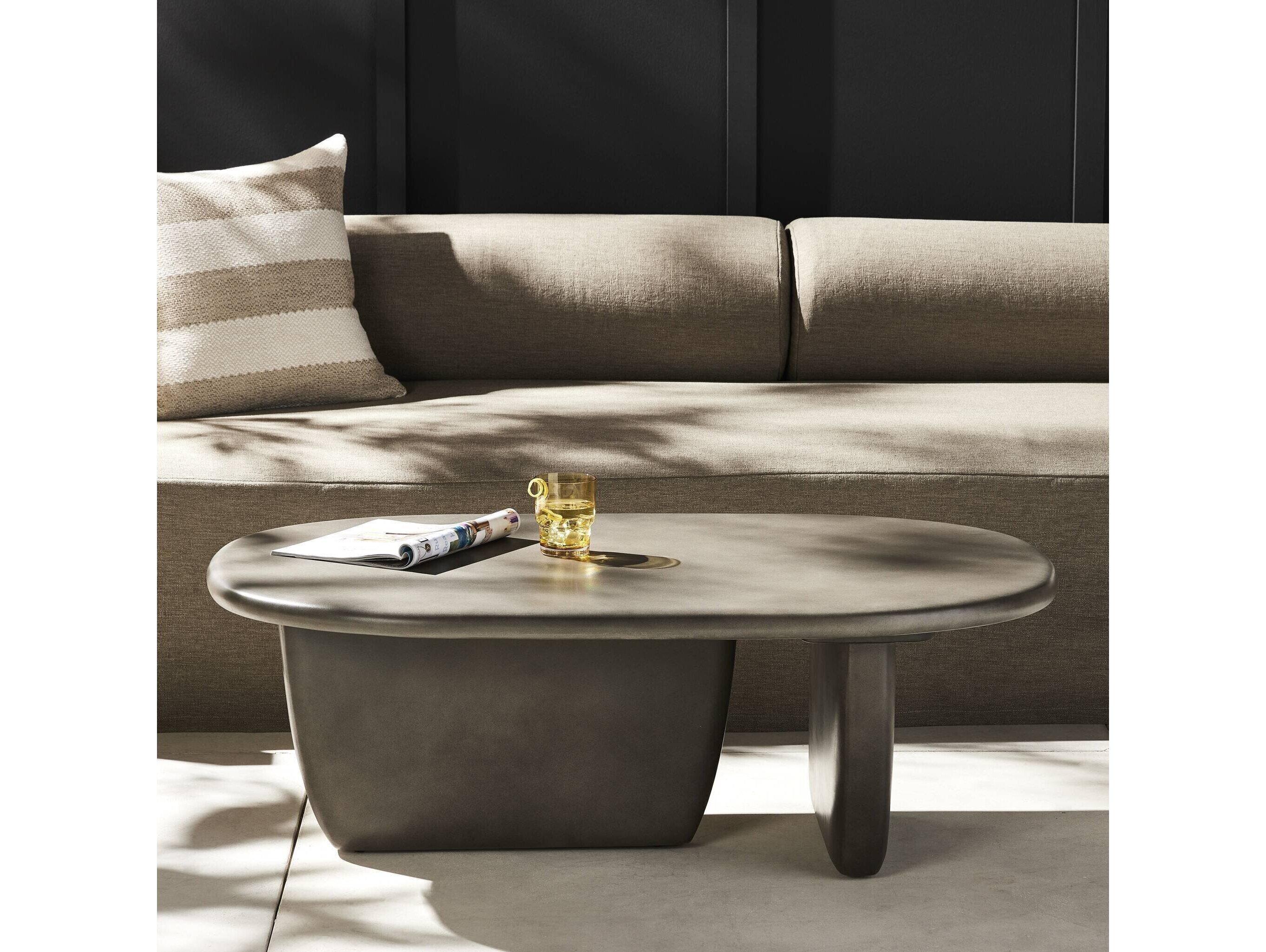 Four Hands Outdoor Everett Dark Grey Concrete Oval Coffee Table