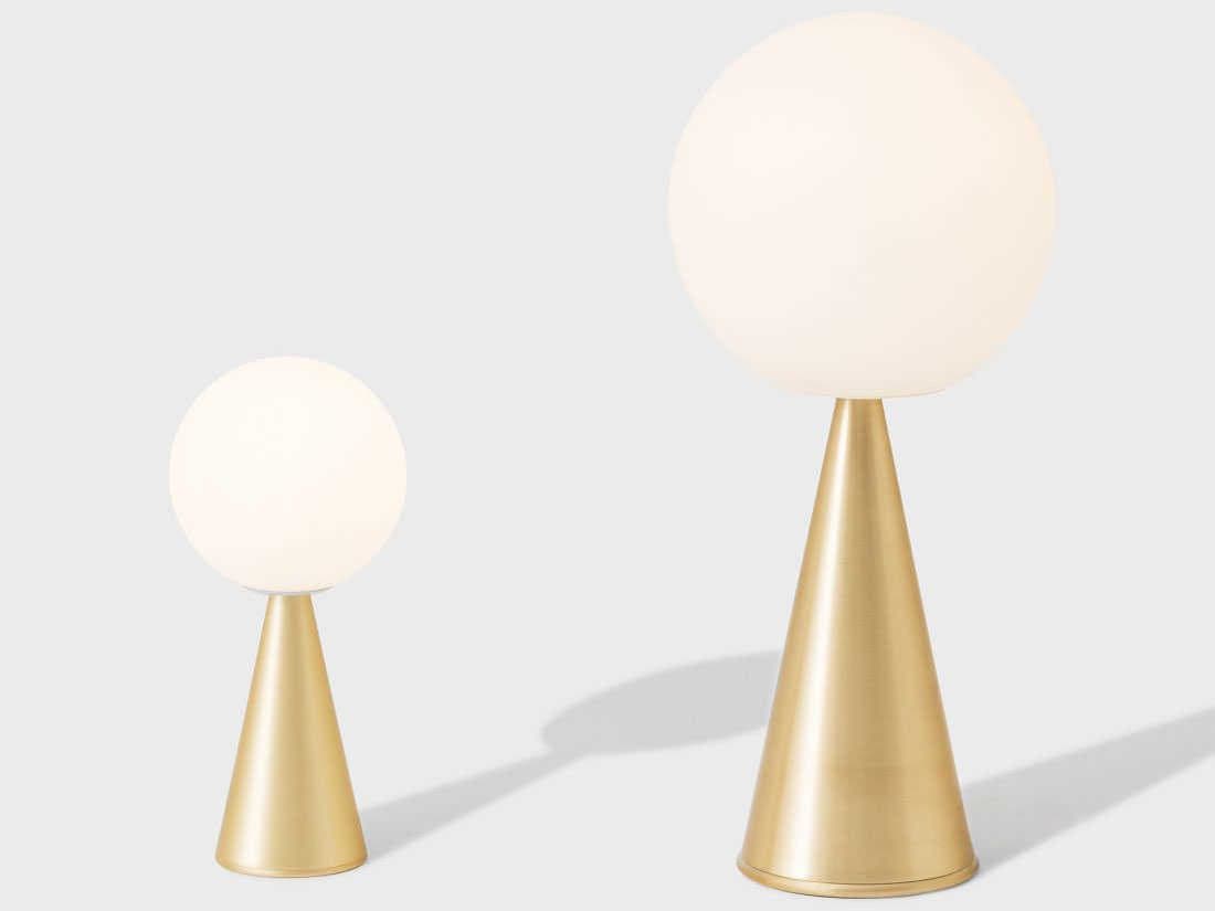 Fontana Arte Bilia LED Brass Diffuser In Frosted White Blown Glass Table Lamp