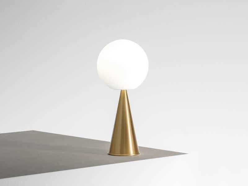 Fontana Arte Bilia LED Brass Diffuser In Frosted White Blown Glass Table Lamp