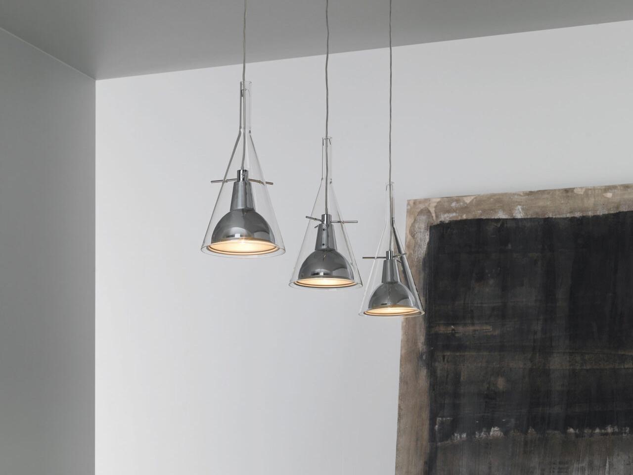 Fontana Arte Flute 1-Light Transparent Chrome Mini Pendant