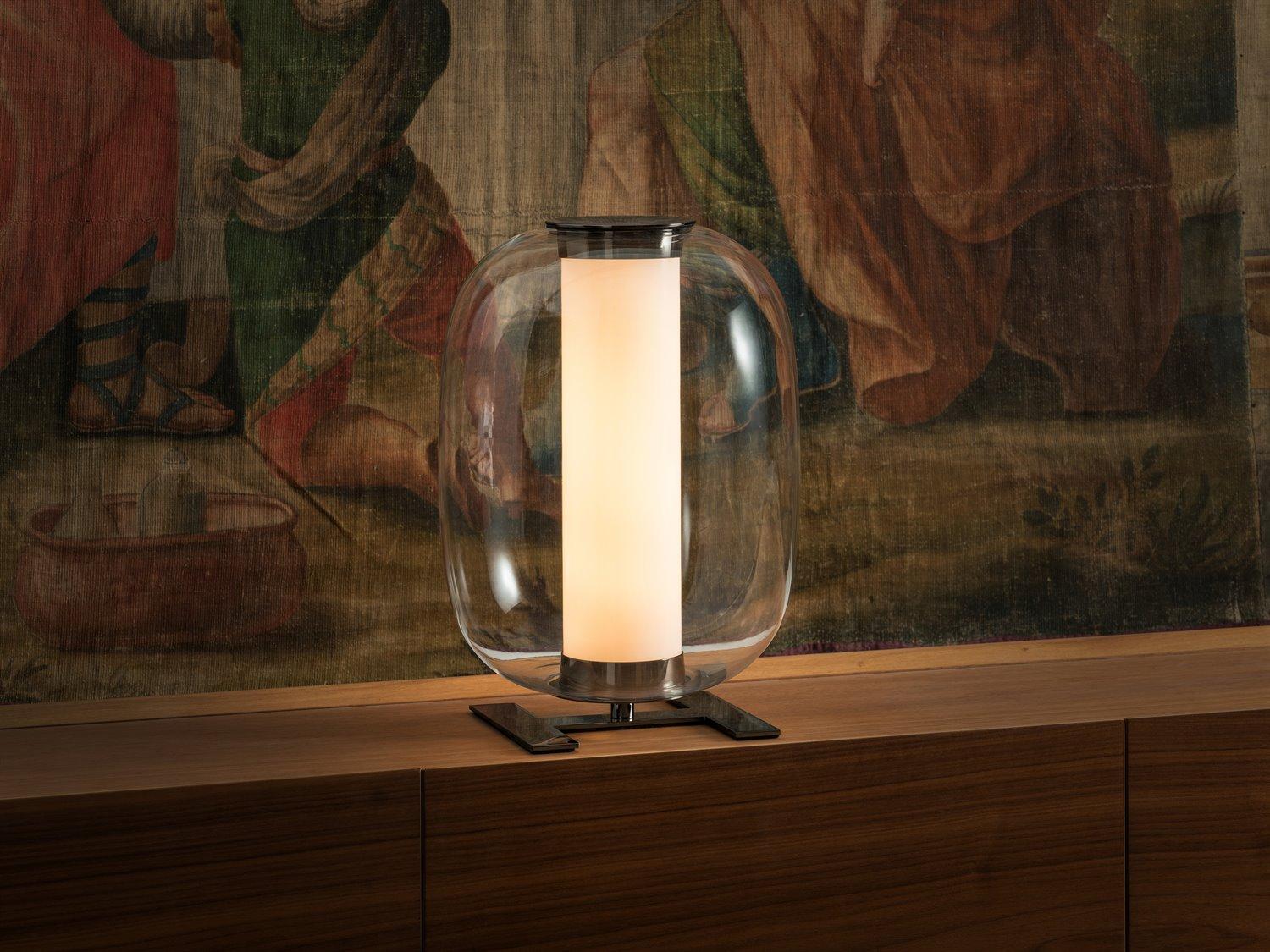 Fontana Arte Meridiano Black Gray Fume Glass LED Table Lamp