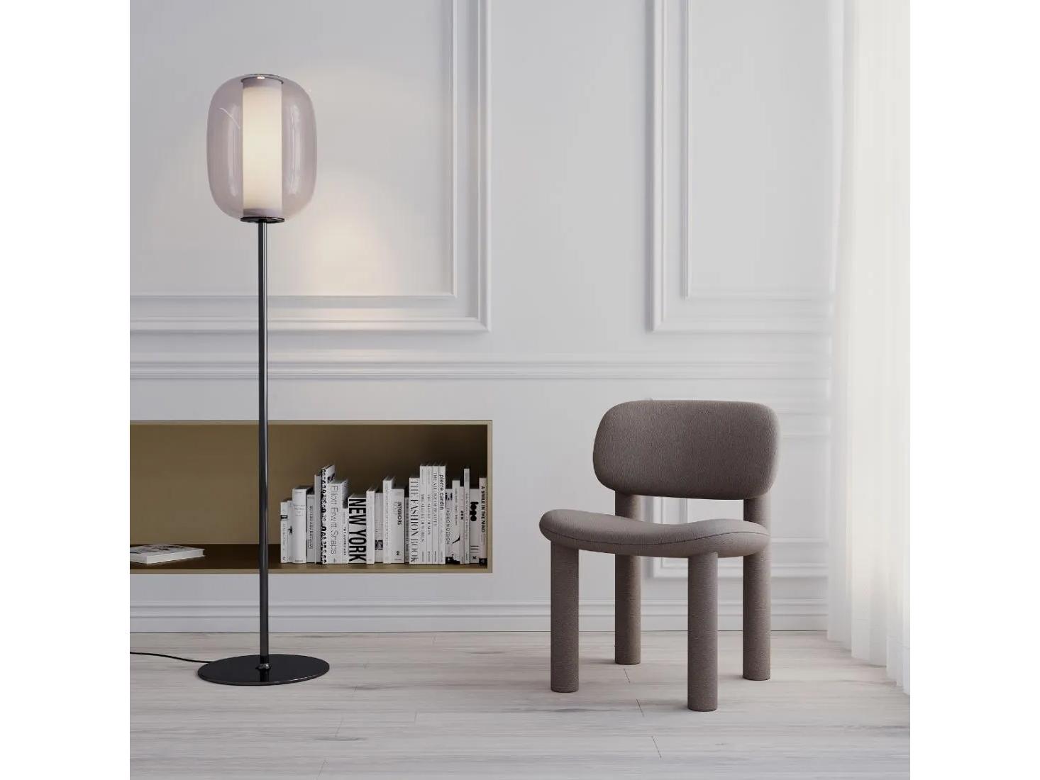 Fontana Arte Meridiano Black Gray Fume Glass LED Floor Lamp