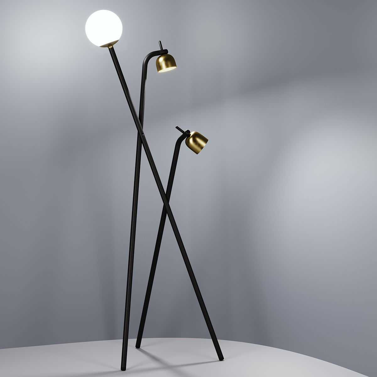 Fontana Arte Tripod LED Black & Brass White Frosted Glass Floor Lamp