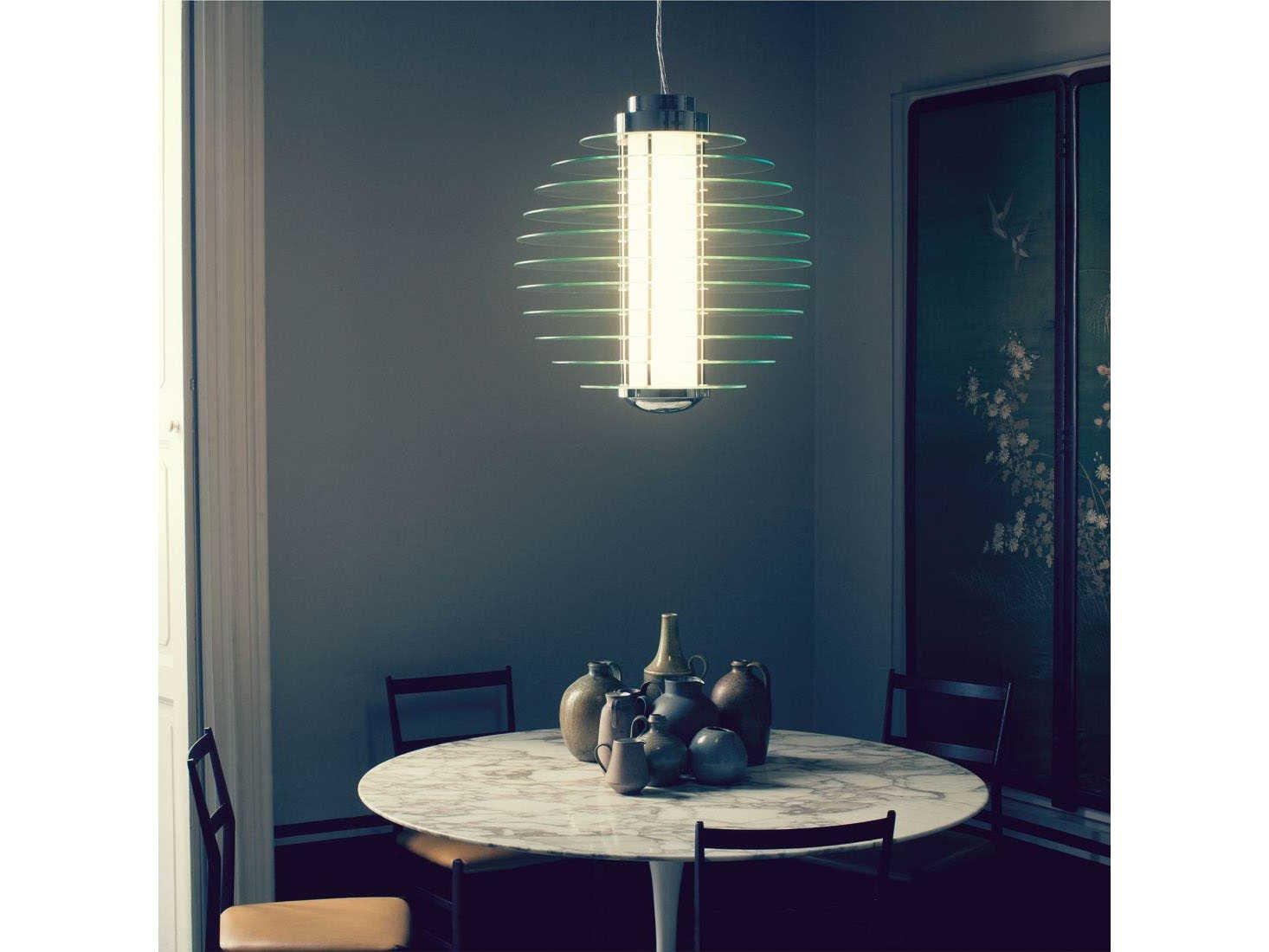 Fontana Arte 2-Light Transparent Chrome Glass Globe Pendant