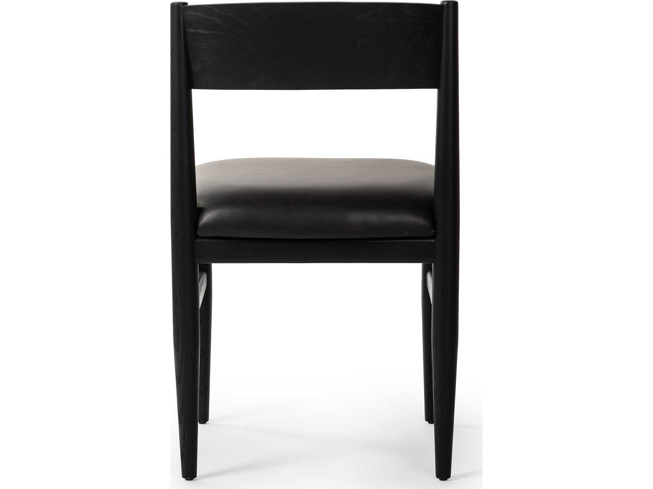 Four Hands Ashford Oak Wood Black Faux Leather Side Dining Chair
