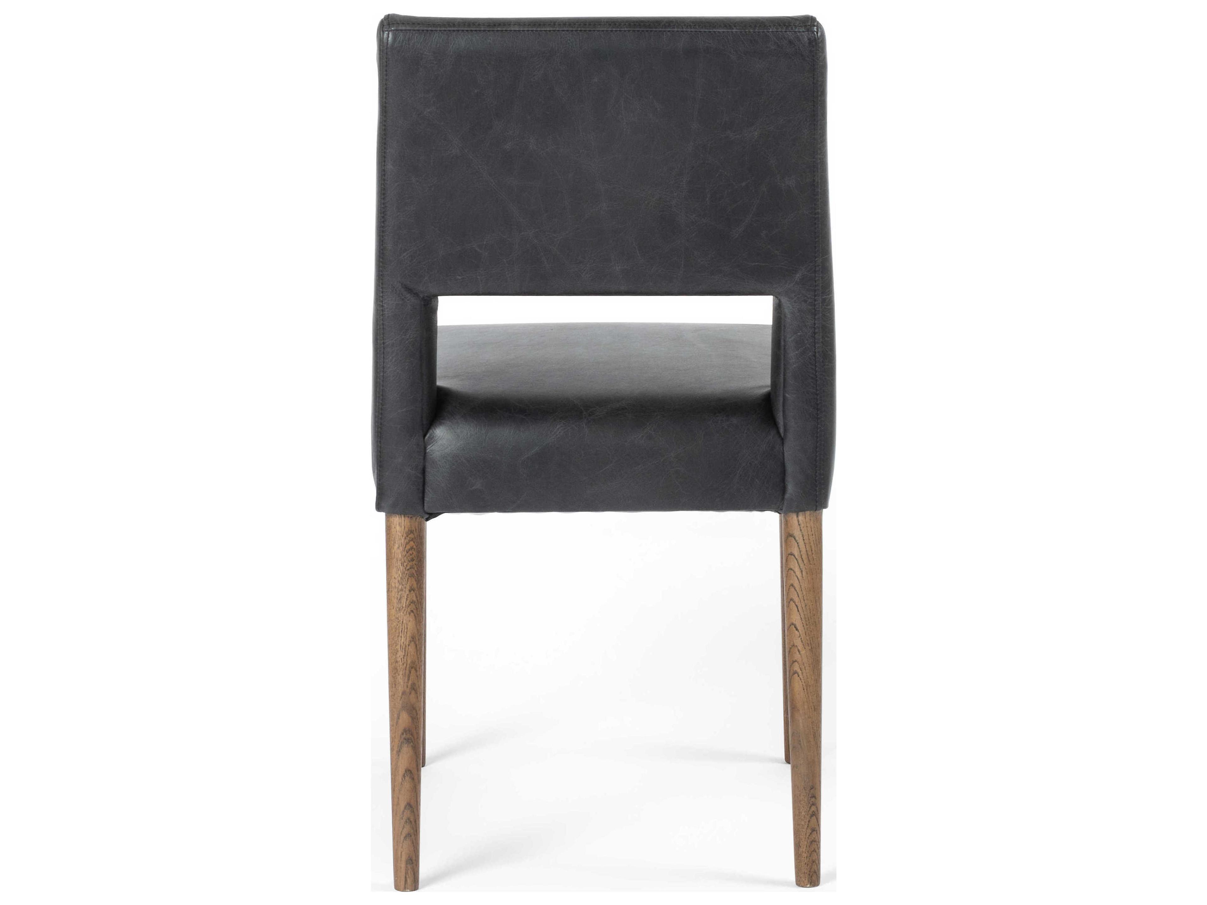 Four Hands Ashford Joseph Leather Solid Wood Black Upholstered Side Dining Chair