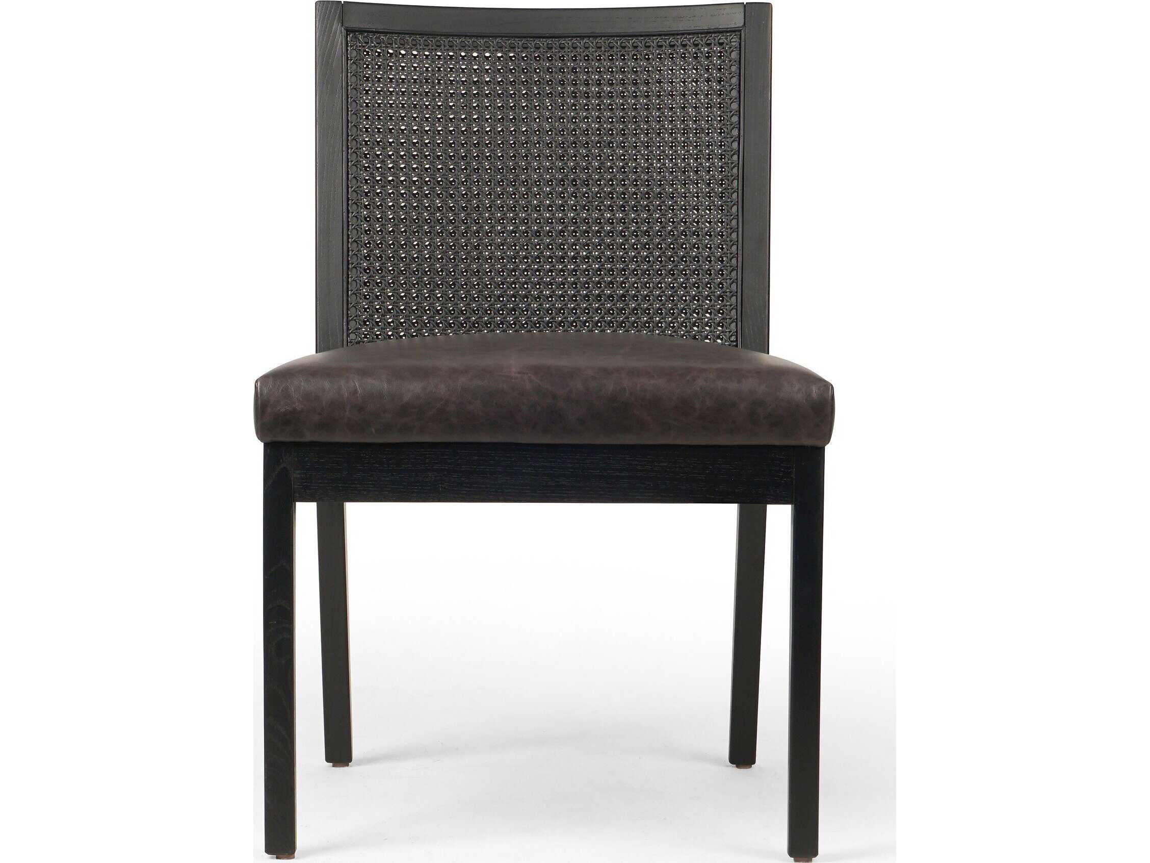 Four Hands Keston Antonia Sonoma Black Leather Cane Armless Dining Chair