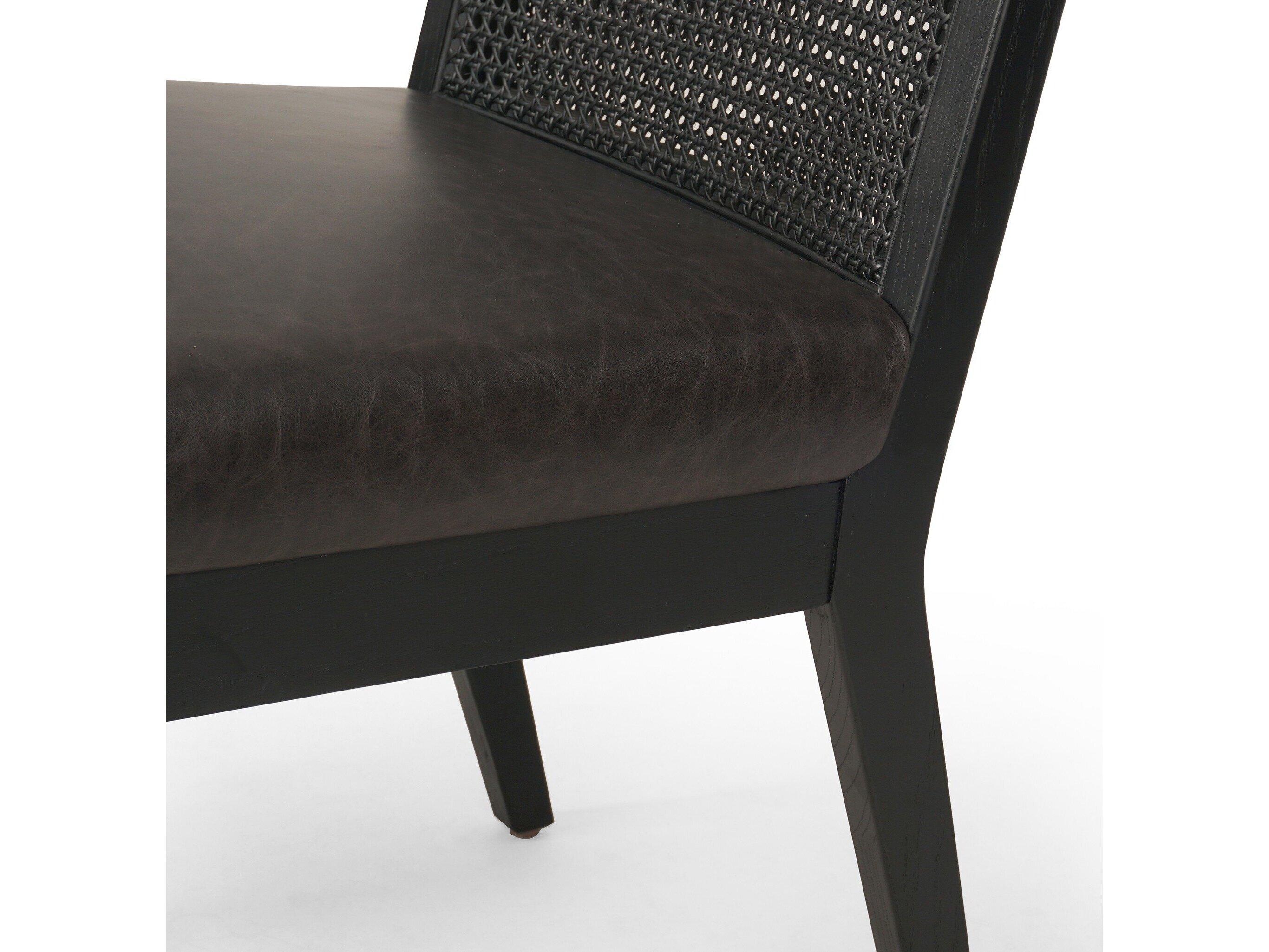 Four Hands Keston Antonia Sonoma Black Leather Cane Armless Dining Chair