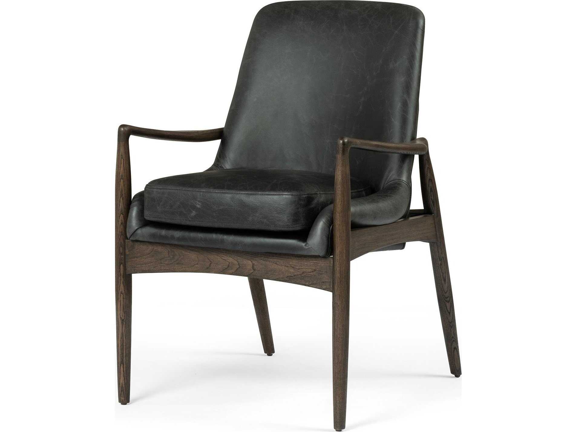 Four Hands Ashford Braden Durango Smoke Leather Oak Wood Dining Armchair