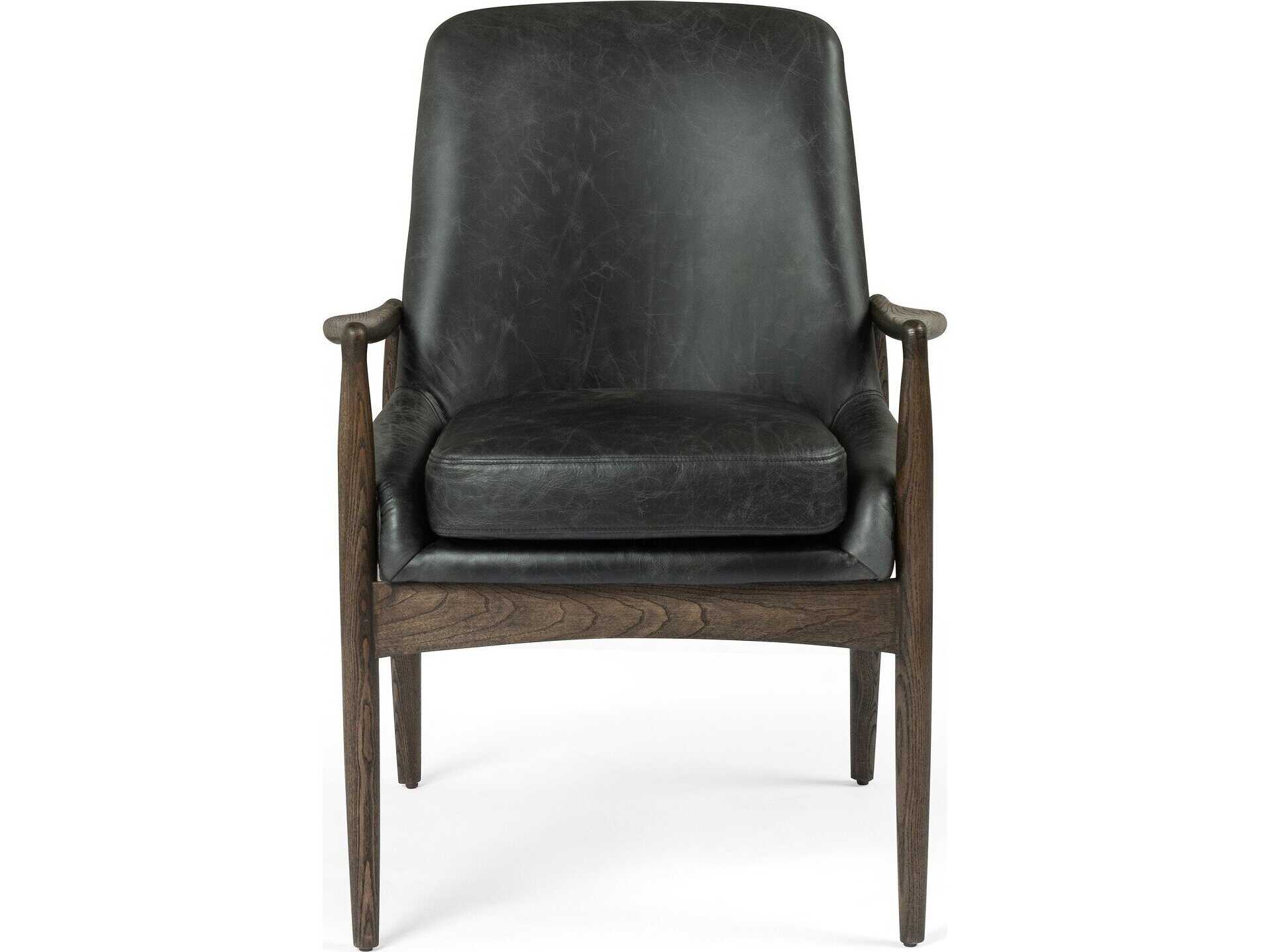 Four Hands Ashford Braden Durango Smoke Leather Oak Wood Dining Armchair