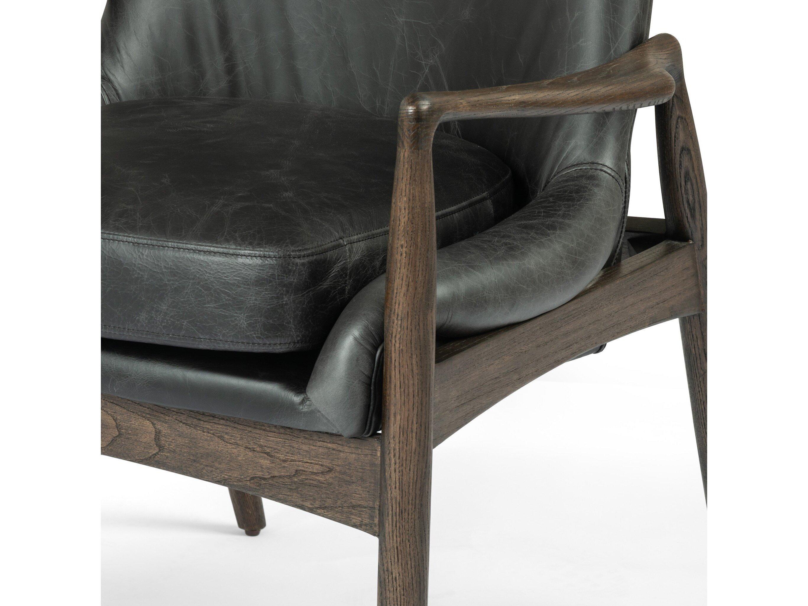 Four Hands Ashford Braden Durango Smoke Leather Oak Wood Dining Armchair