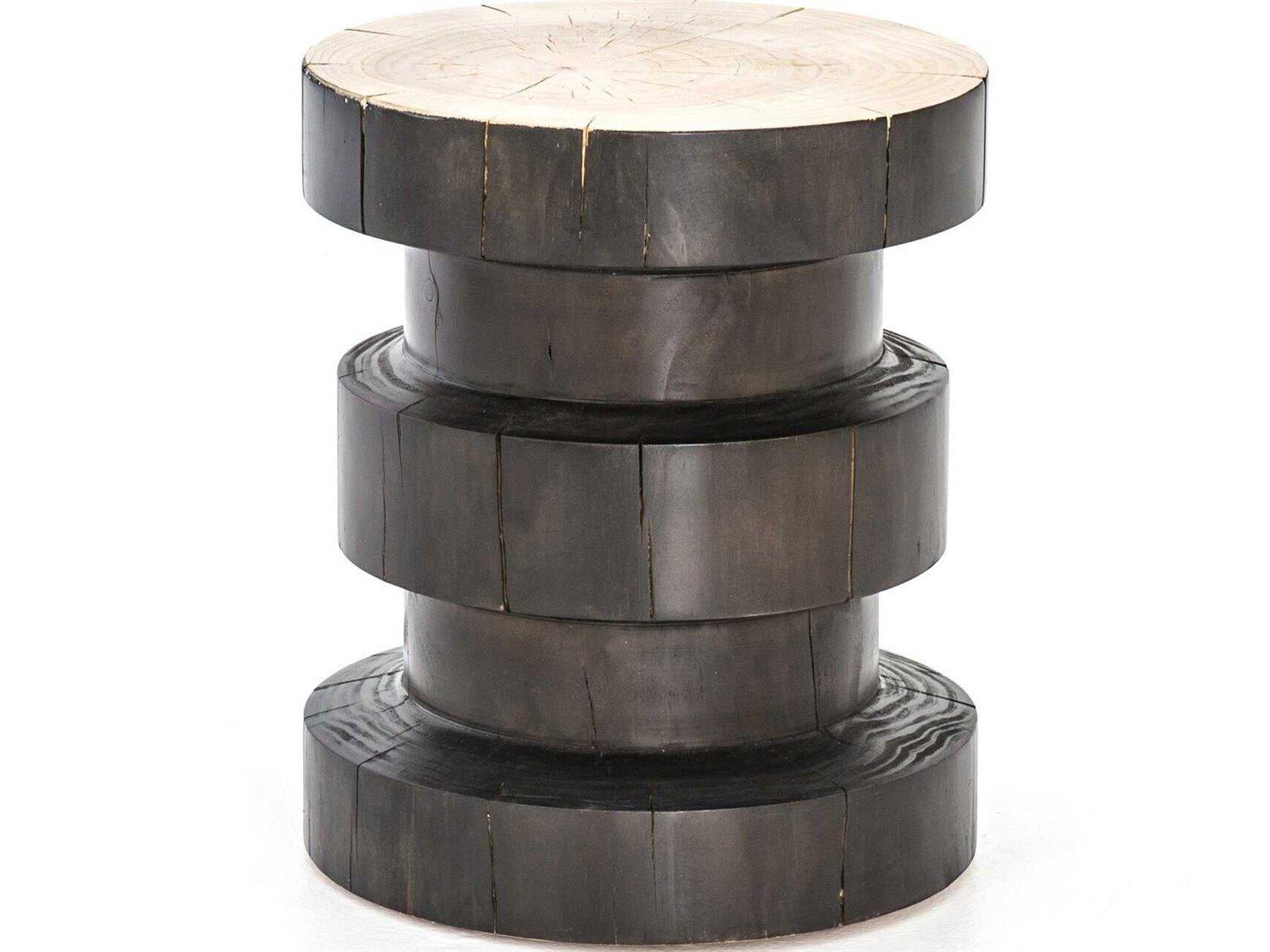 Four Hands Bishop Inez Round Wood Black Pine Natural End Table