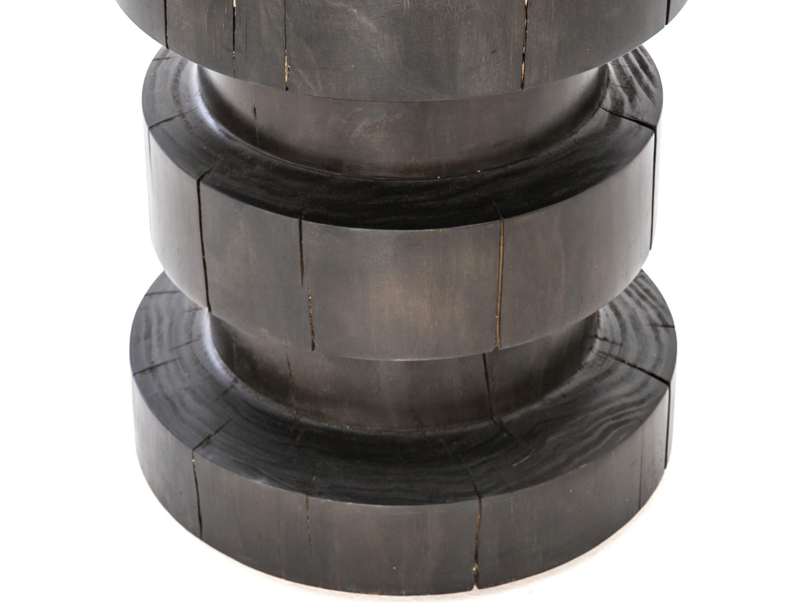 Four Hands Bishop Inez Round Wood Black Pine Natural End Table