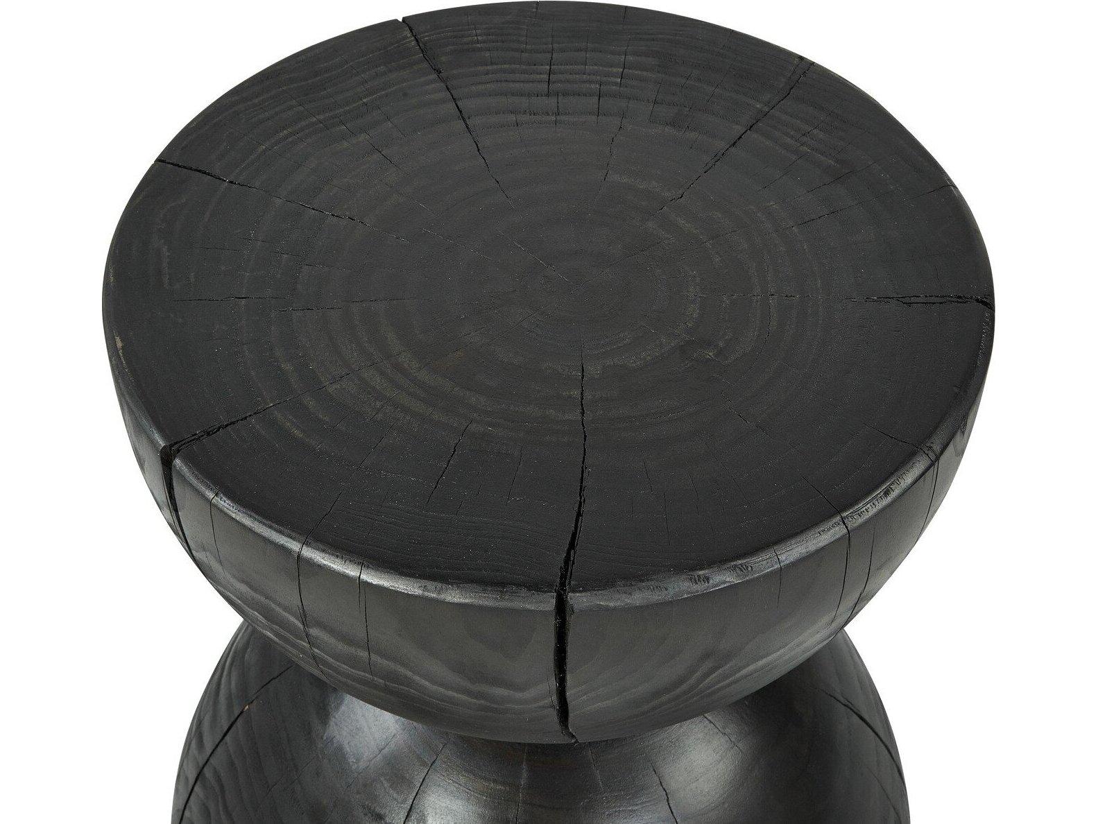 Four Hands Bishop Aliza Round Wood Black Pine End Table