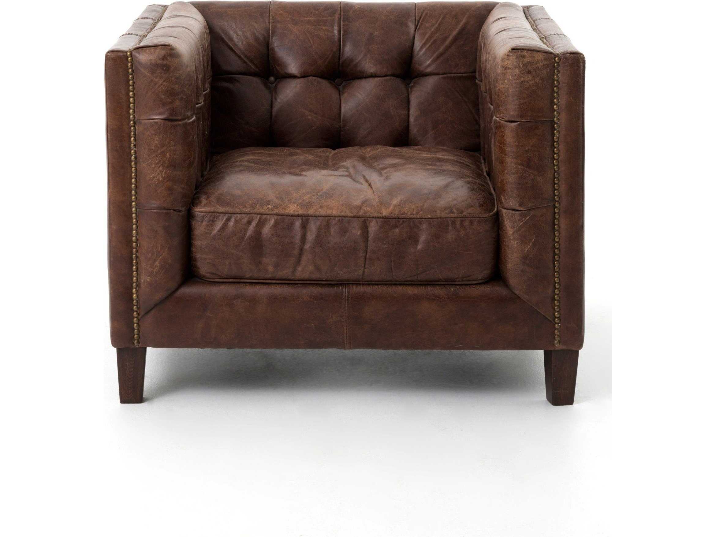 Four Hands Carnegie Abbott Brown Leather Accent Chair