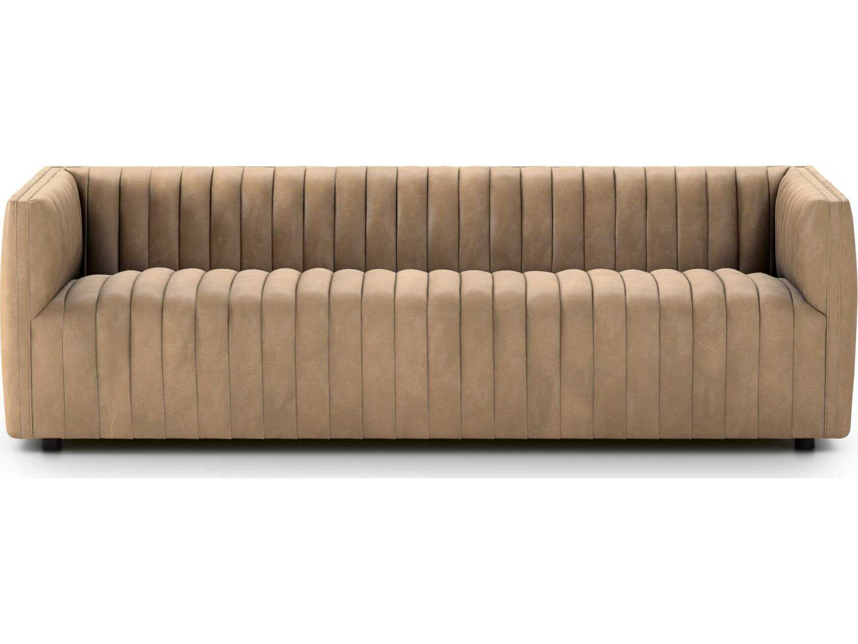 Four Hands Grayson Augustine Palermo Drift Brown Leather Sofa