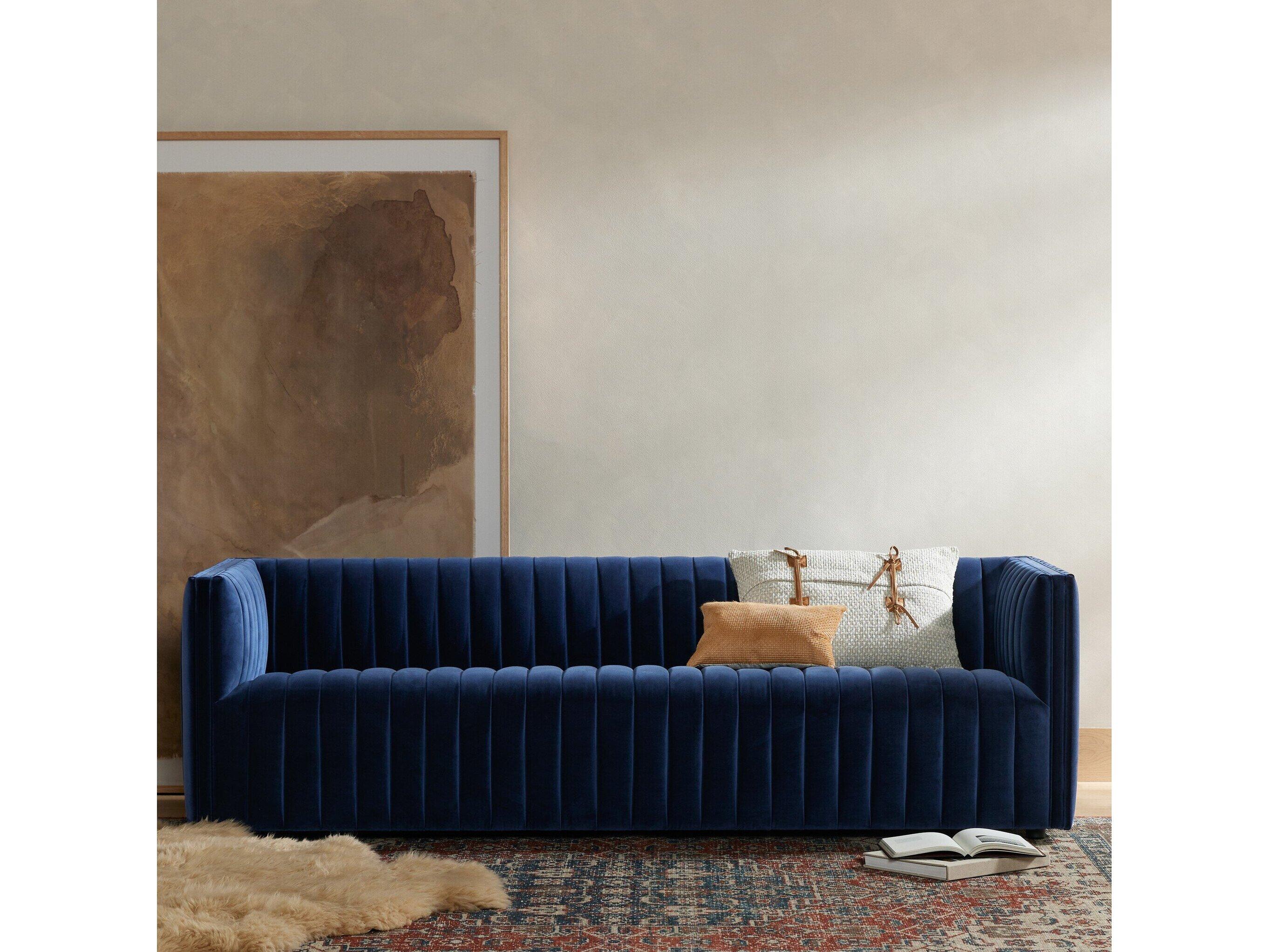 Four Hands Grayson Augustine Sapphire Navy Upholstered Sofa