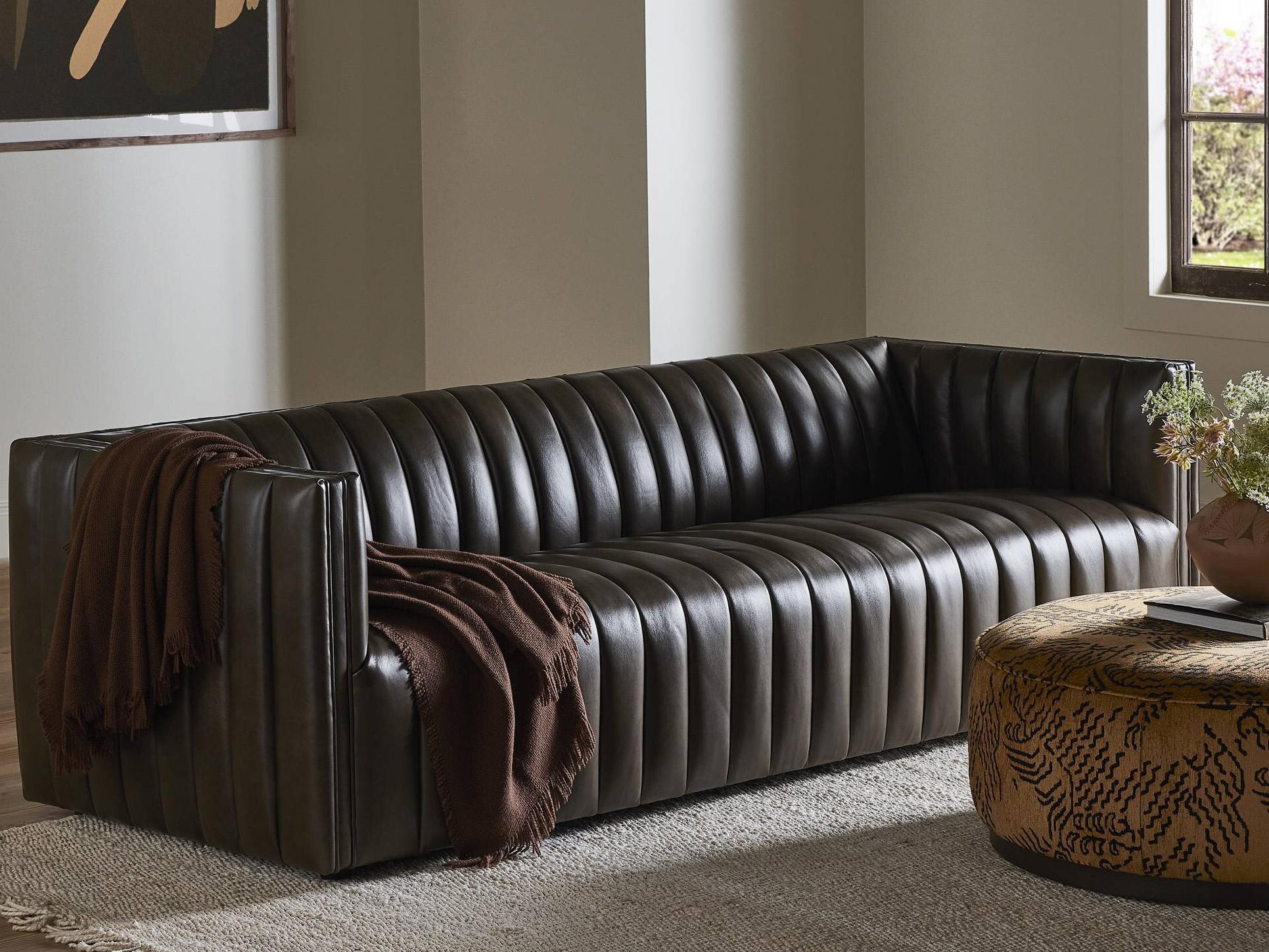 Four Hands Grayson Augustine Deacon Wolf Leather Sofa