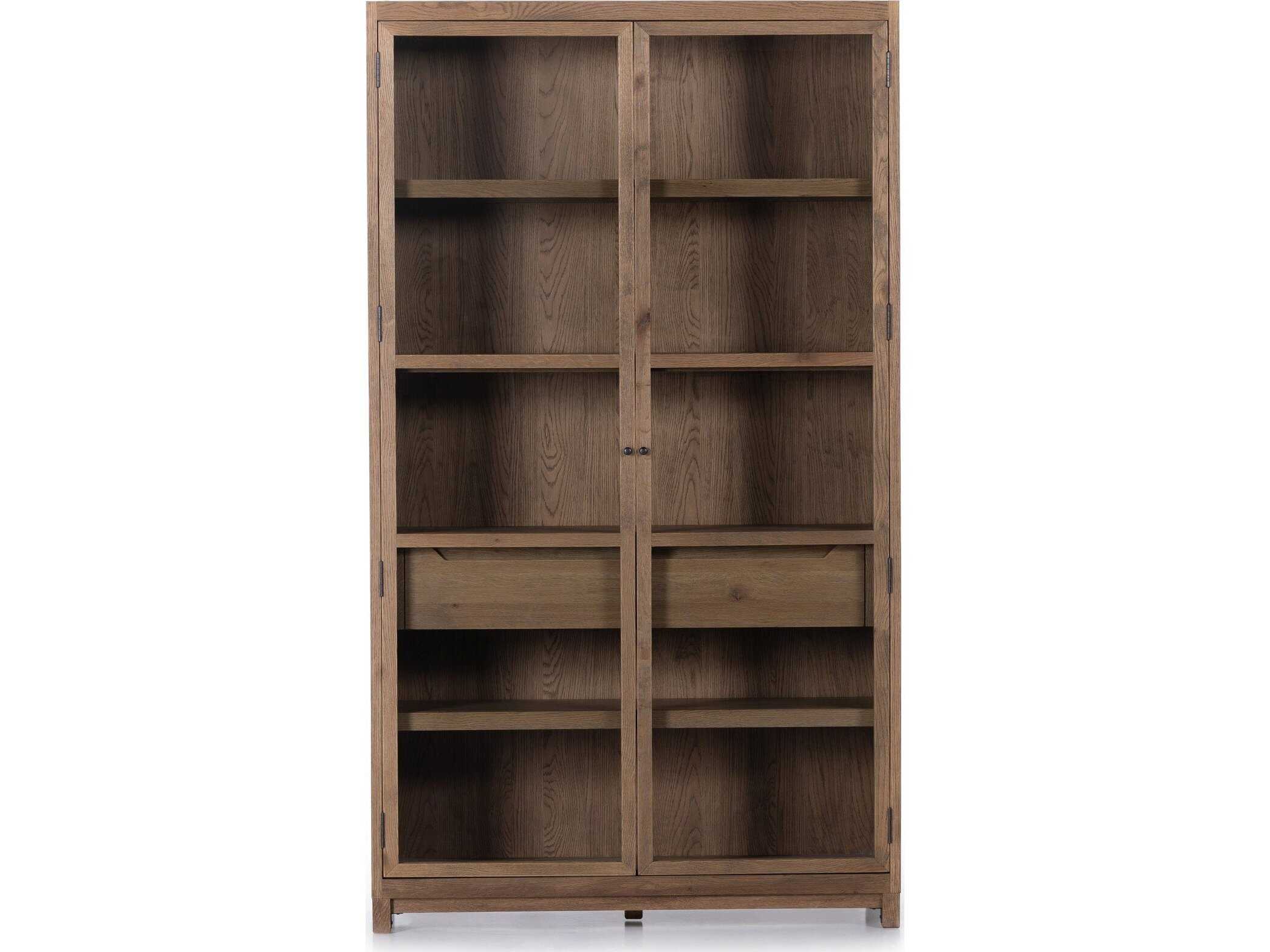 Four Hands Irondale Millie Oak Wood Tempered Glass Drifted Display Cabinet