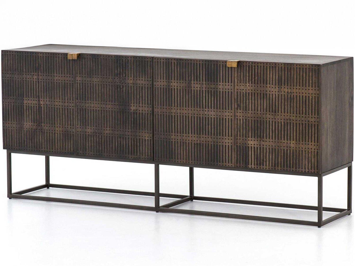 Four Hands Aiden Kelby 69" Mango Wood Aged Brass Carved Vintage Brown Gunmetal Sideboard