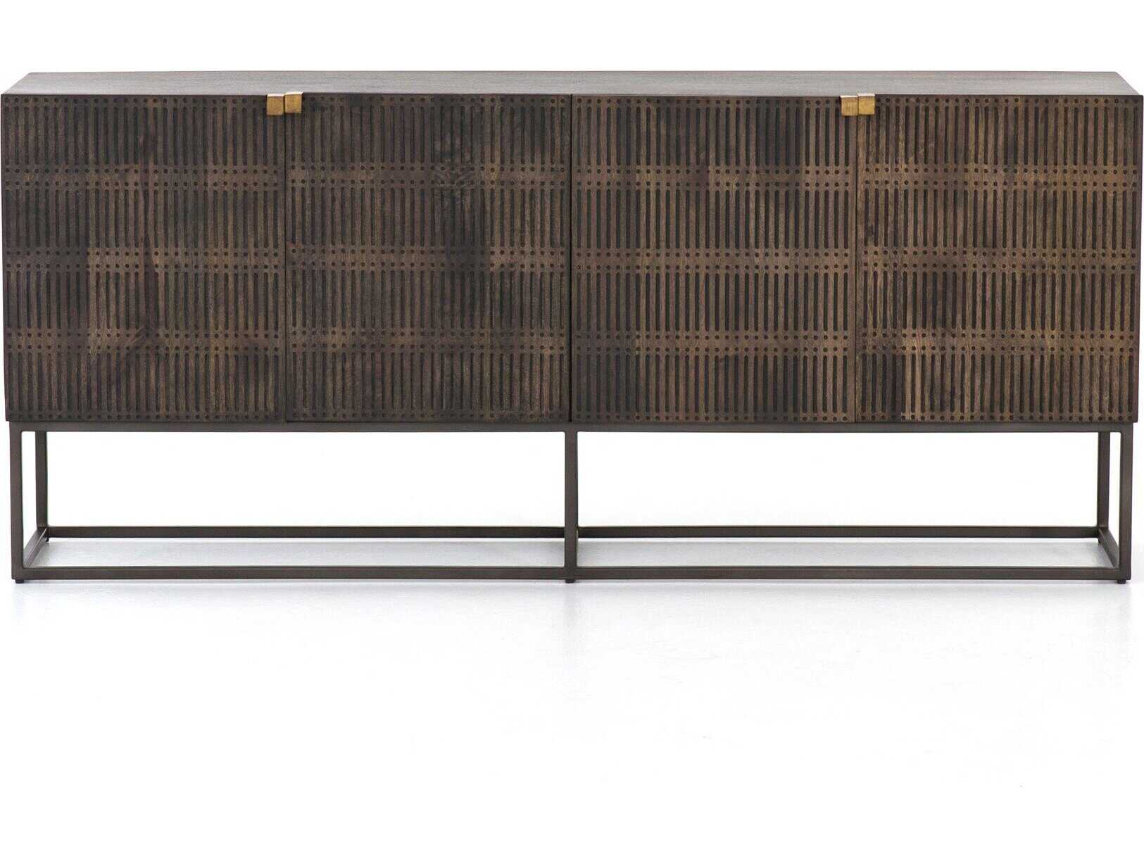 Four Hands Aiden Kelby 69" Mango Wood Aged Brass Carved Vintage Brown Gunmetal Sideboard