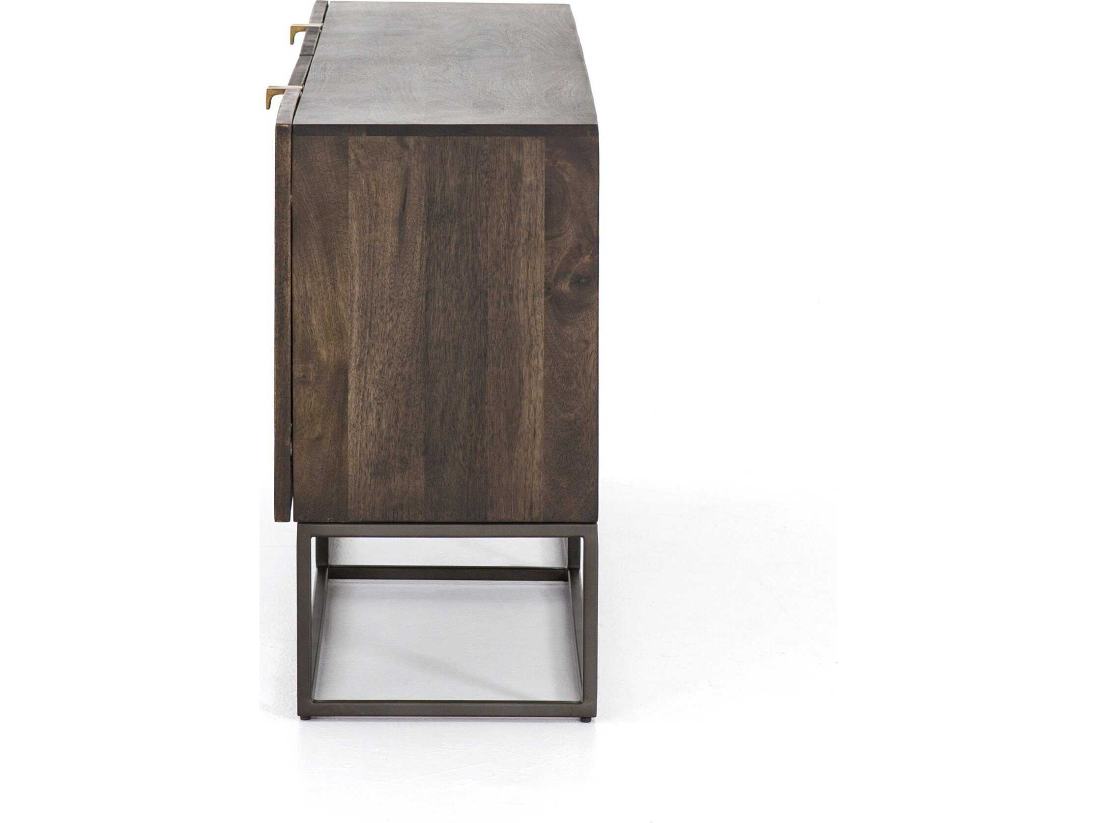 Four Hands Aiden Kelby 69" Mango Wood Aged Brass Carved Vintage Brown Gunmetal Sideboard