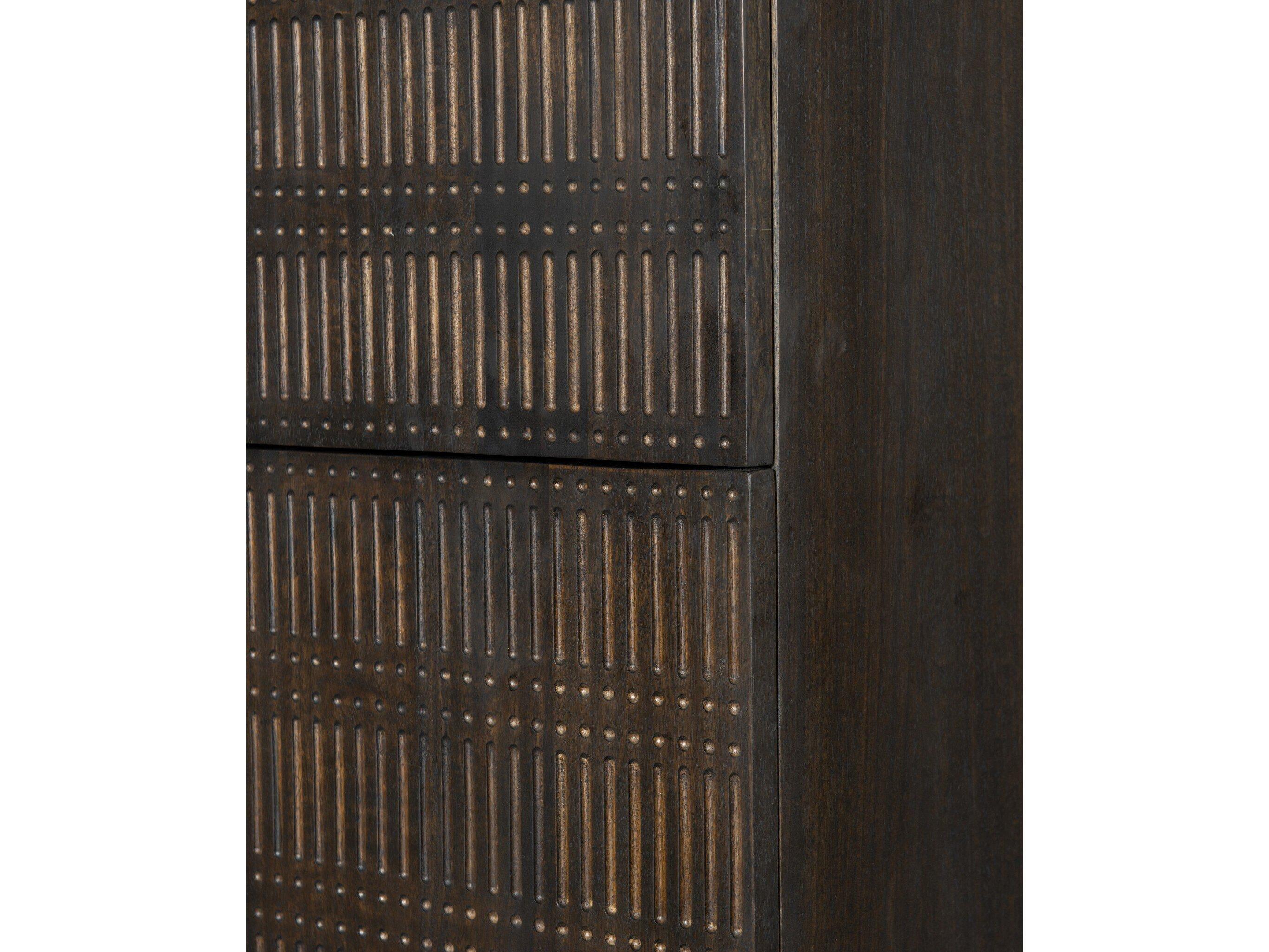 Four Hands Aiden Kelby Mango Wood Gunmetal Carved Vintage Brown Display Cabinet