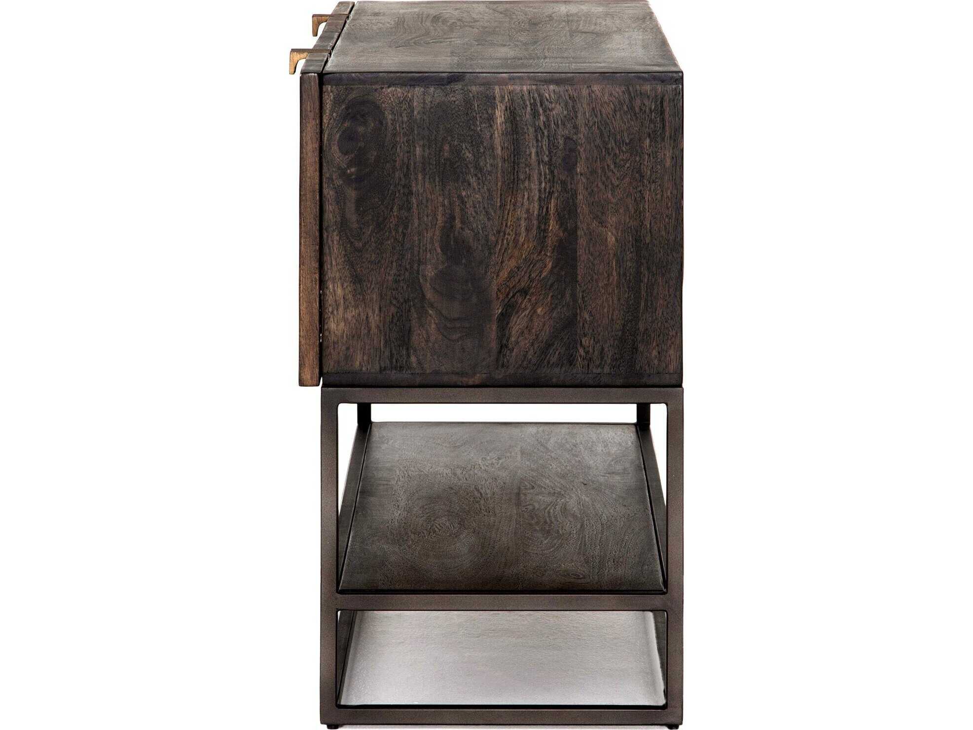 Four Hands Aiden Kelby Rectangular Wood Gunmetal Aged Brass Carved Vintage Brown Console Table